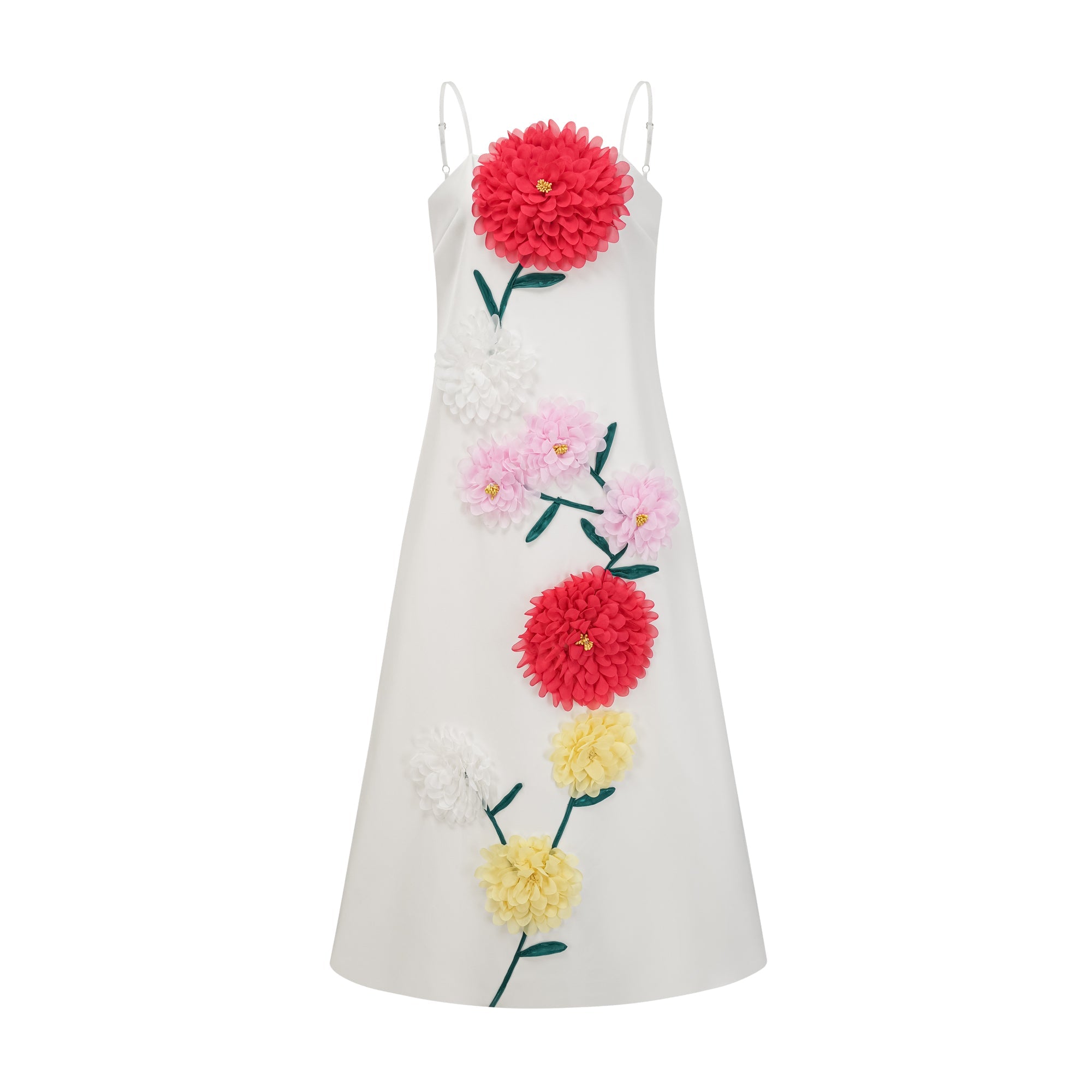 Véronique white 3d-petal sleeveless midi dress (Final Sale-US Only)