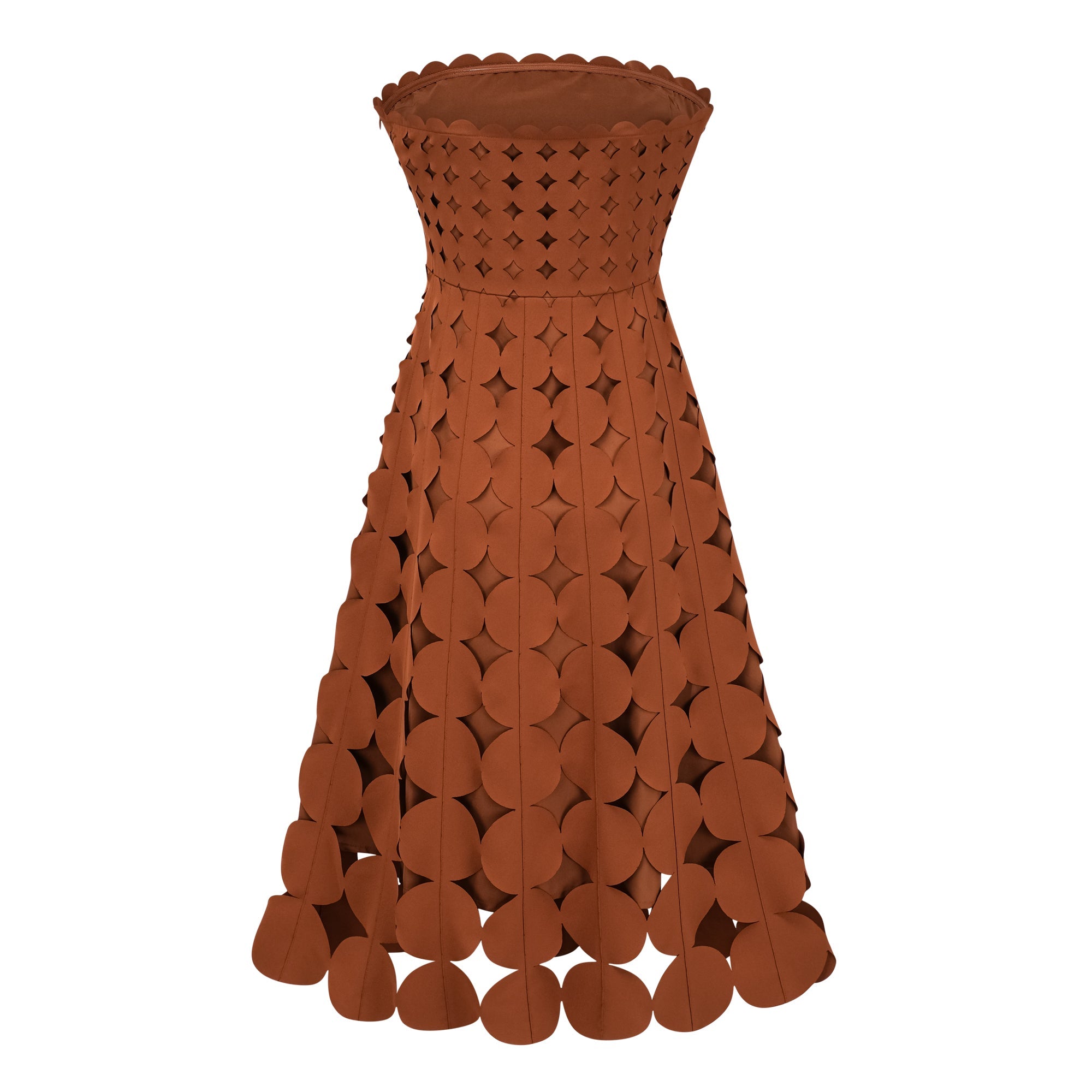 Daphné Brown Off Shoulder Scalloped Midi Dress