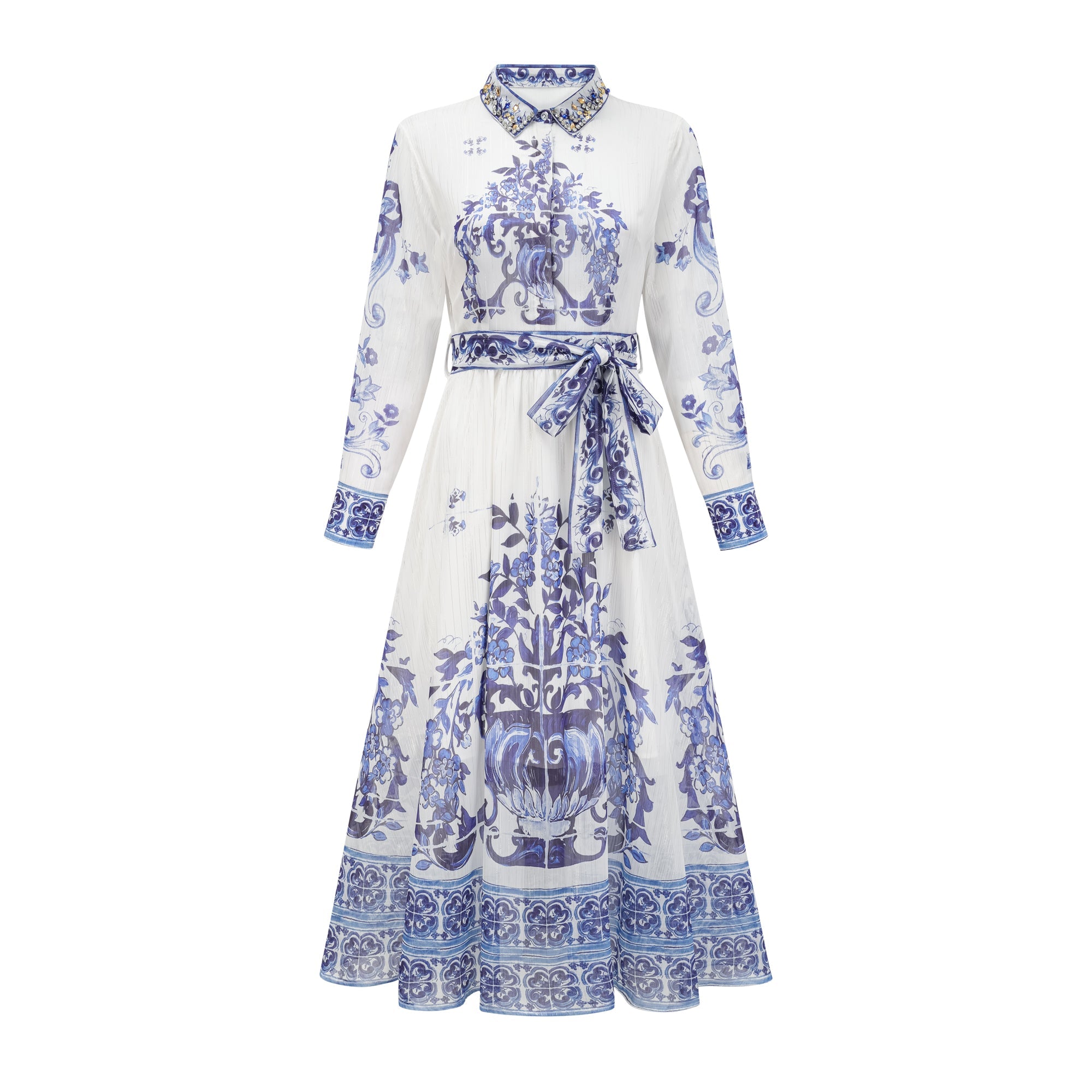 Isabelle pattern-print cinch-waist midi dress (US Only)