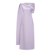 Annabelle Purple Cape-Design Ribbon Maxi Dress