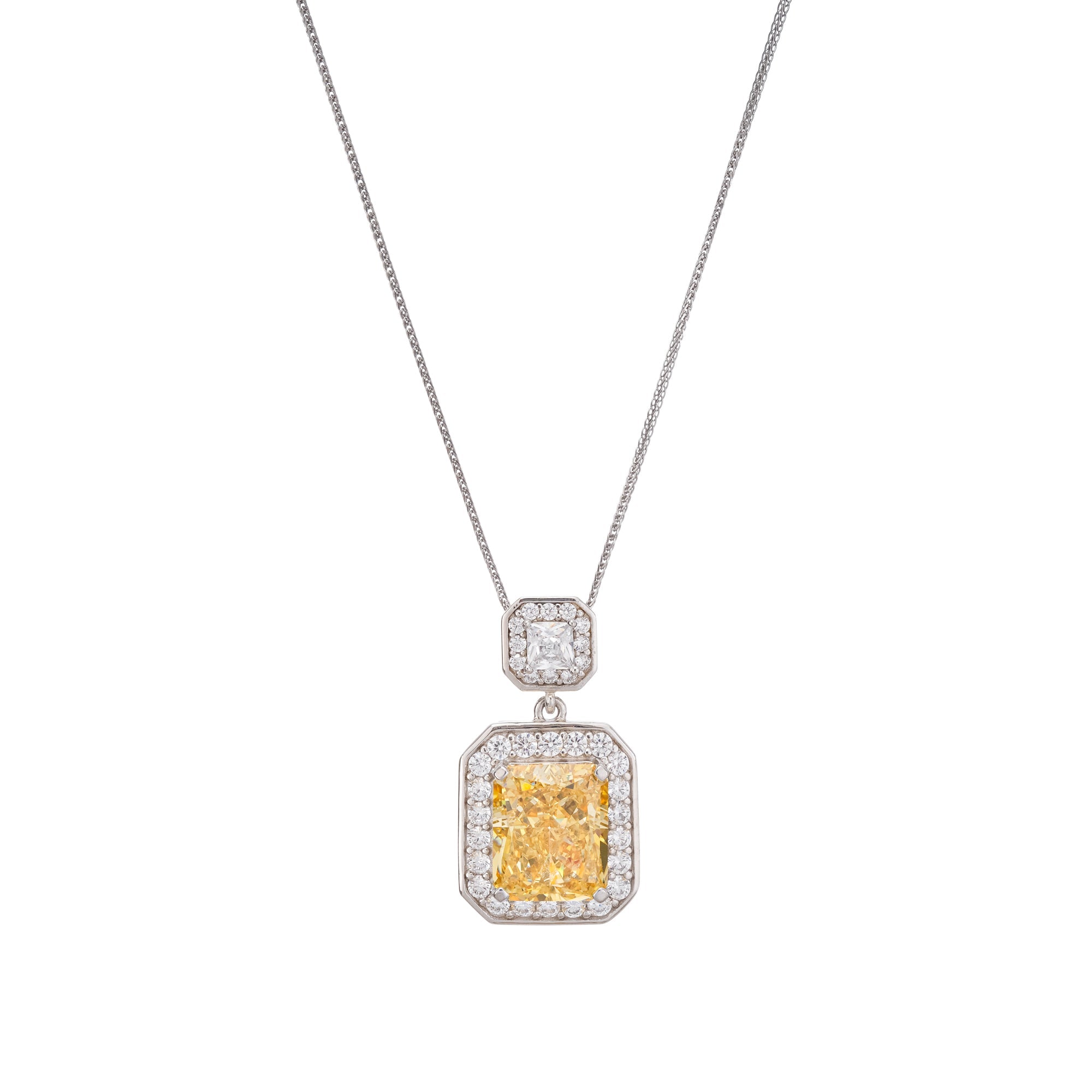 Pirjo Yellow Emerald Cut Gemstone Pendant Sterling Silver Necklace