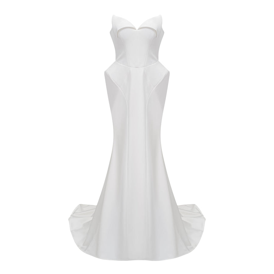 Alba White Barrel Waist Corset Maxi Dress