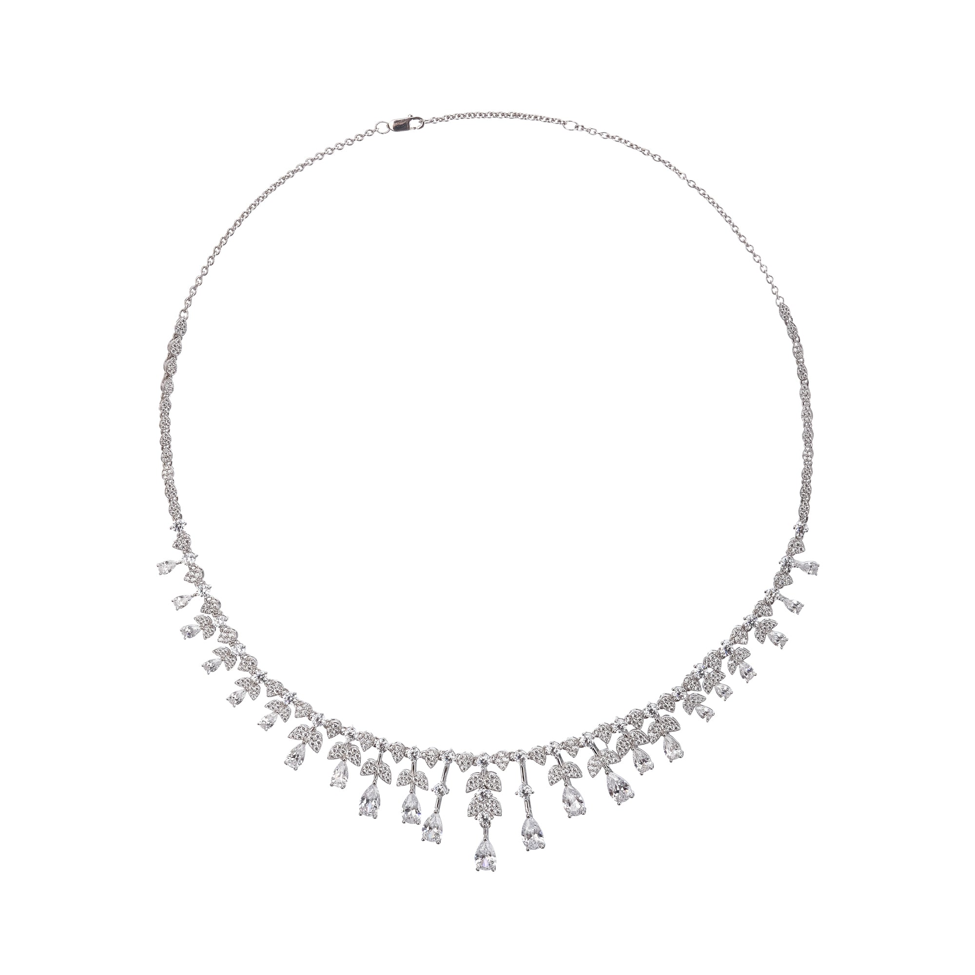 Salli Silver Tone Symmetrical Embellished Sterling Silver Necklace