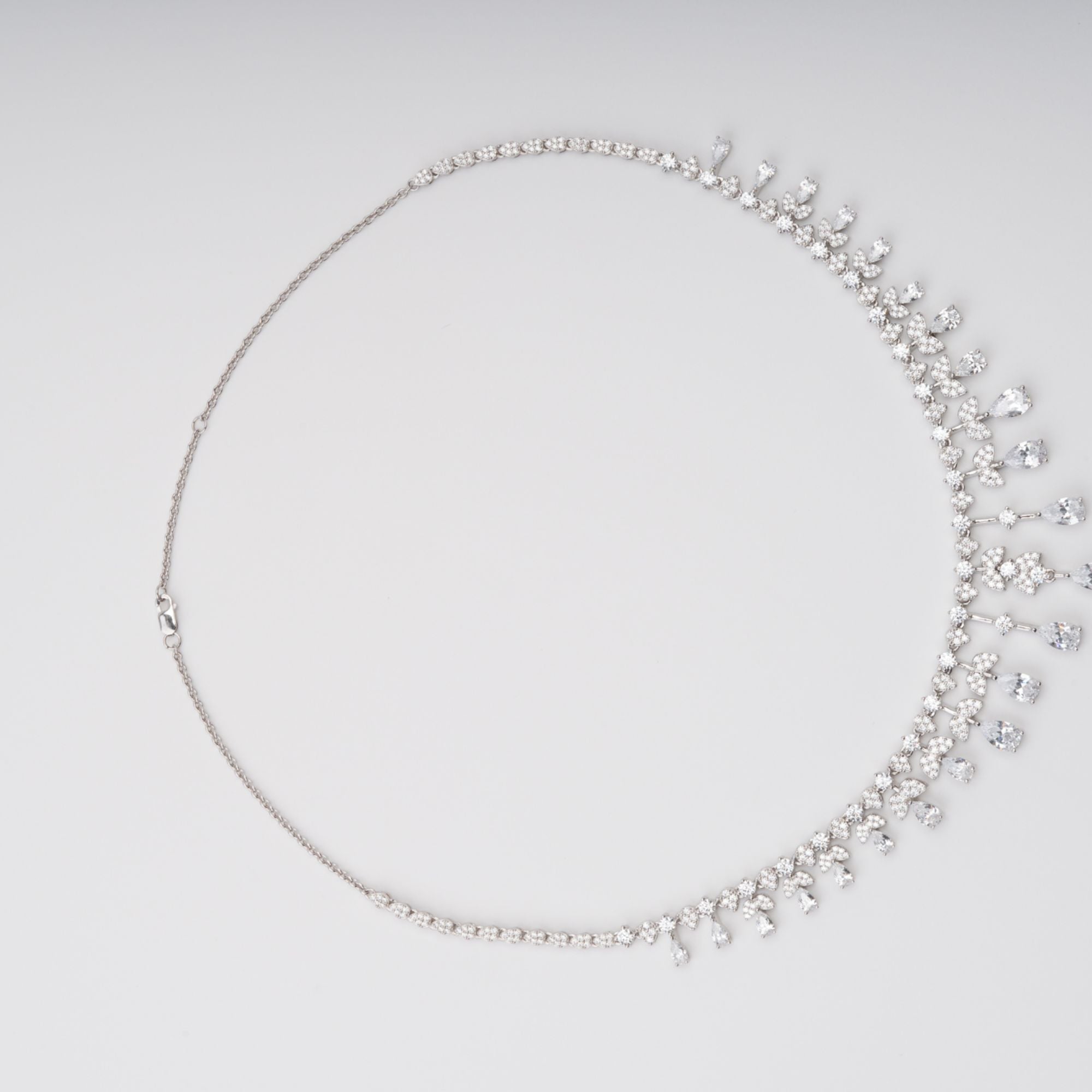 Salli Silver Tone Symmetrical Embellished Sterling Silver Necklace