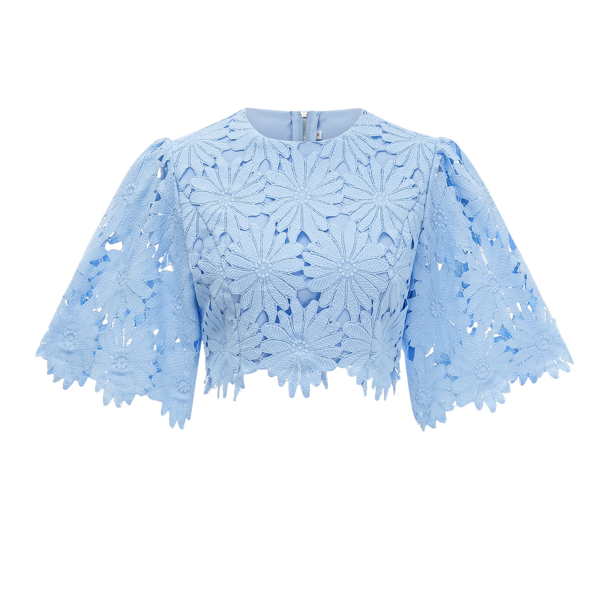 Audrey blue guipure-lace top & skirt matching set (Final Sale-US Only)