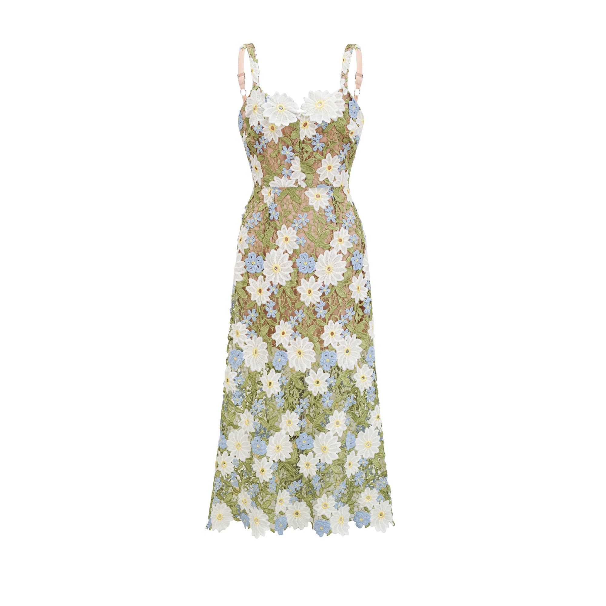 Carla floral embroidered hollow-carved midi dress (Final Sale)