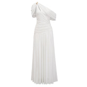 Sigrun White Asymmetrical Gathered Maxi Dress
