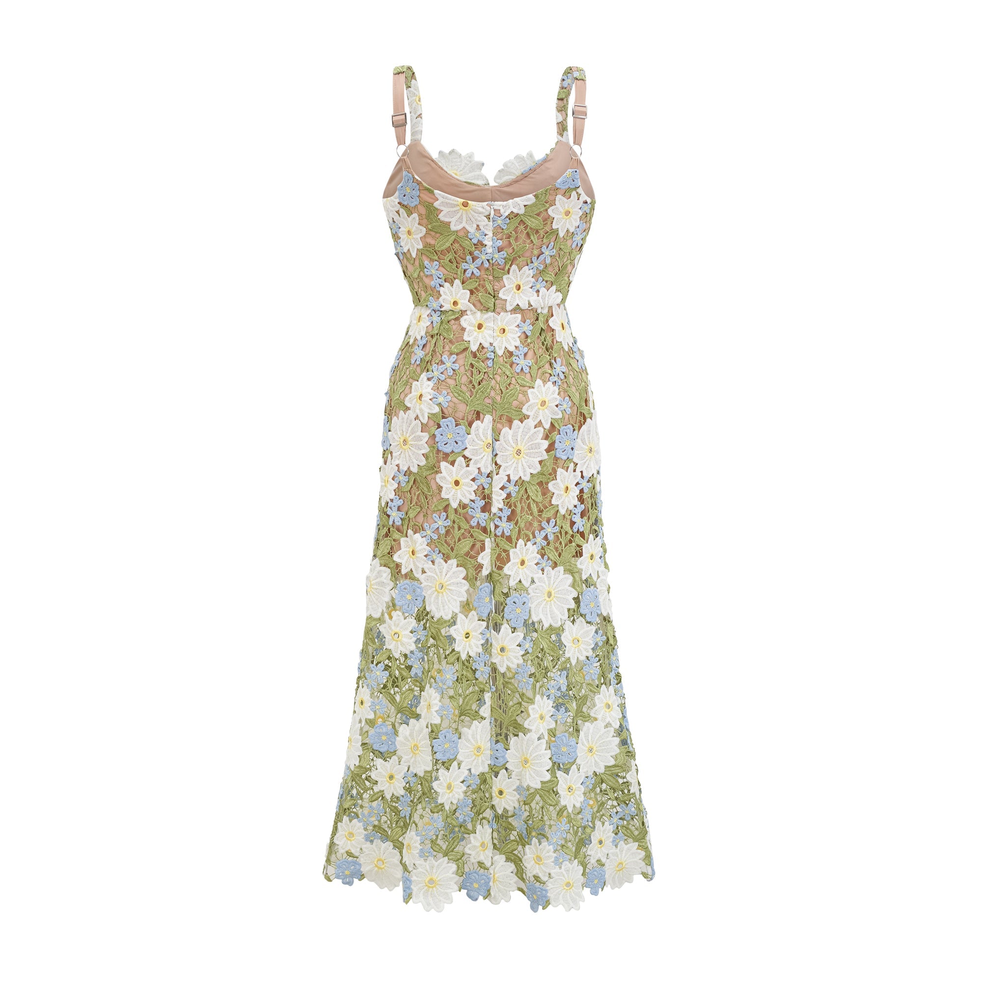 Carla floral embroidered hollow-carved midi dress