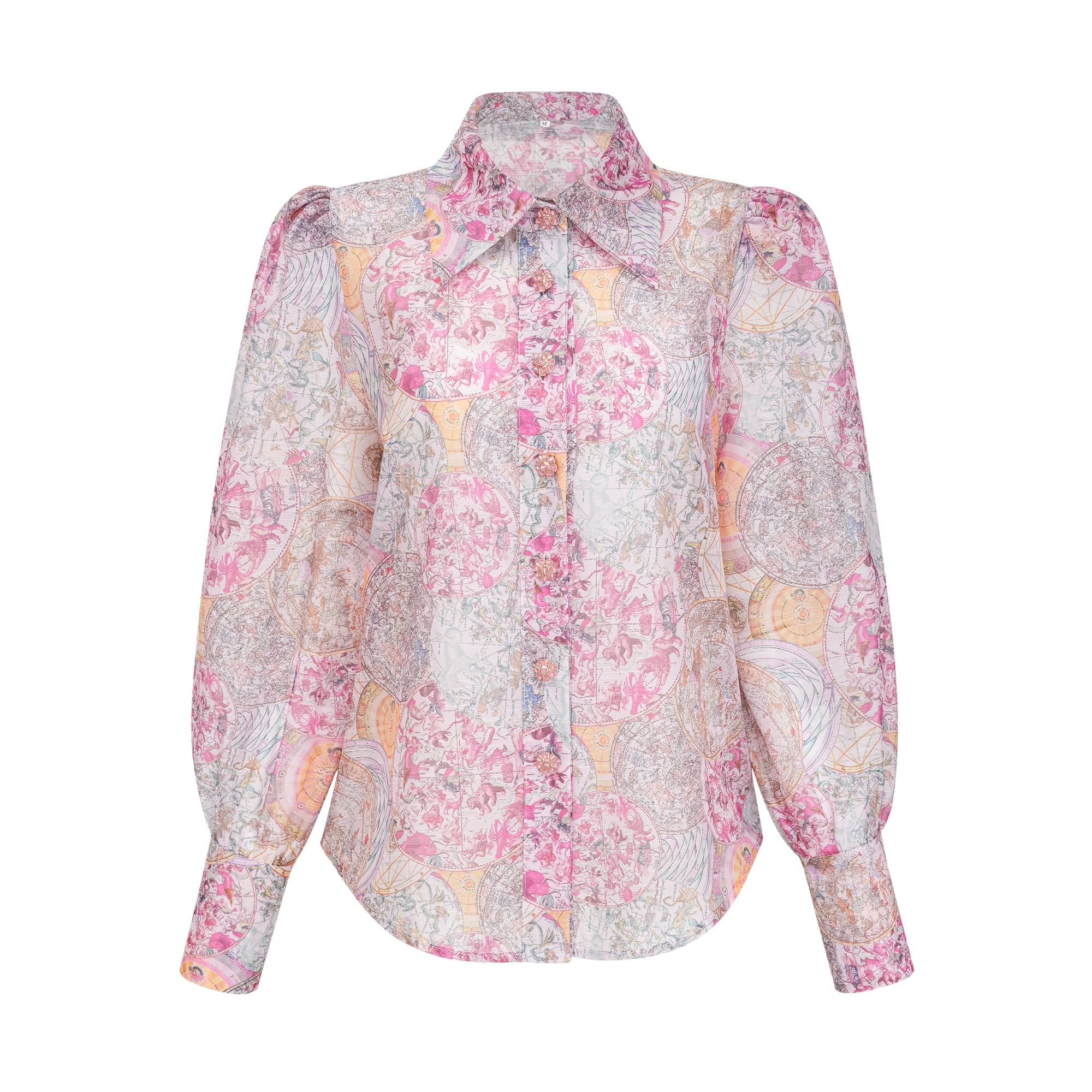 Cherry pink pattern-print shirt & skirt matching set (Final Sale-US Only)