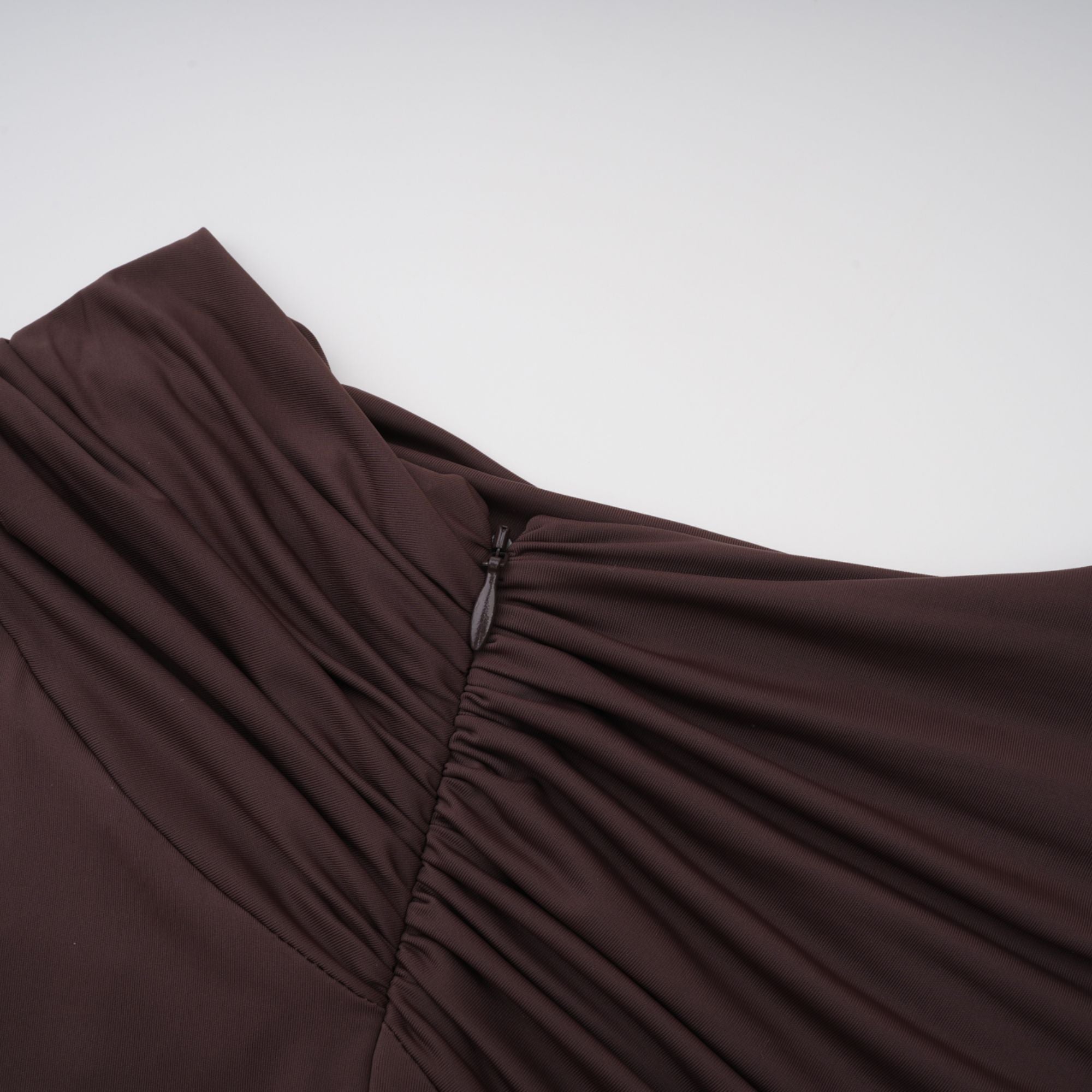Prune Brown Night Out Asymmetrical Ruched Midi Dress (Final Sale-US Only)