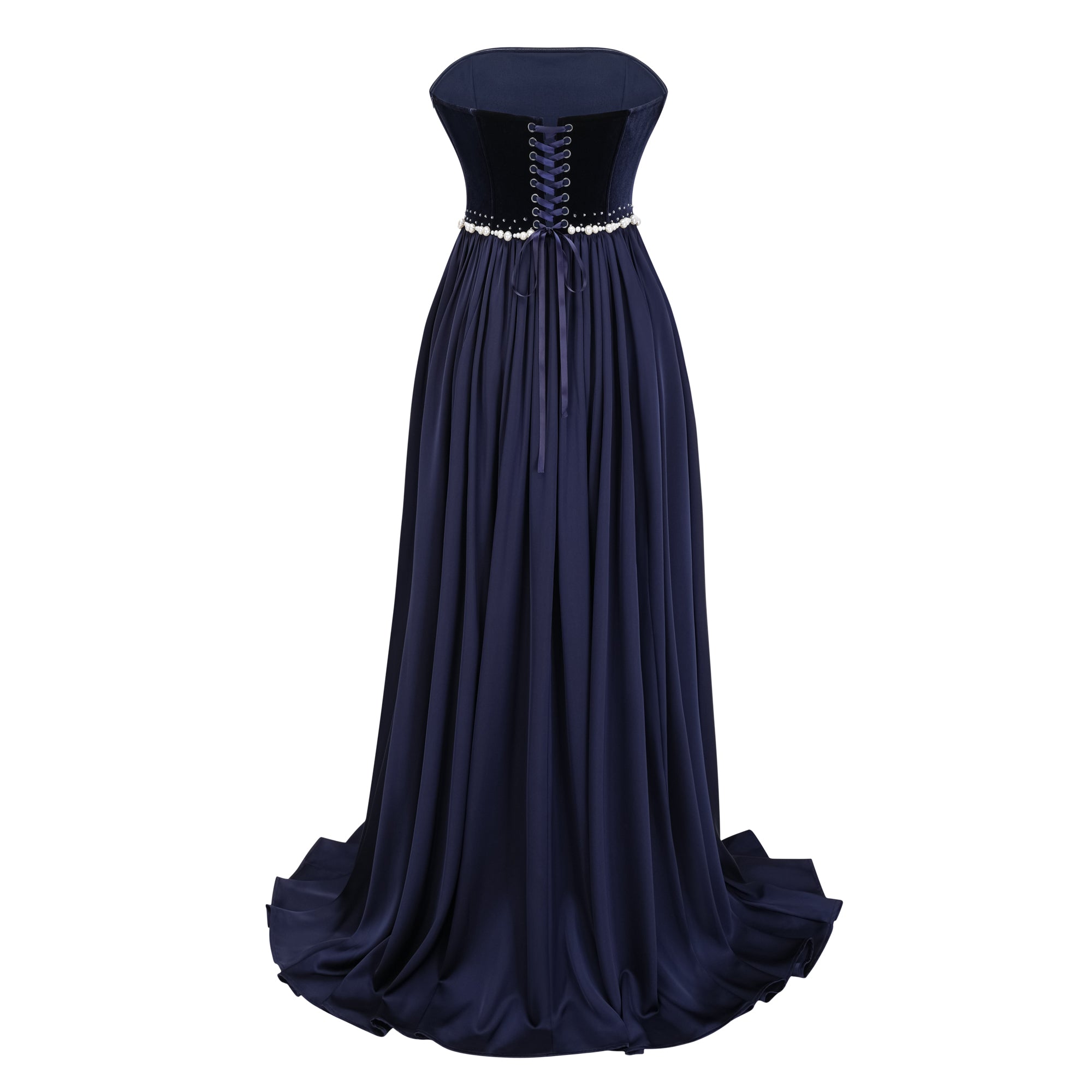 Raffaella Sapphire Pearl Trim Maxi Gown