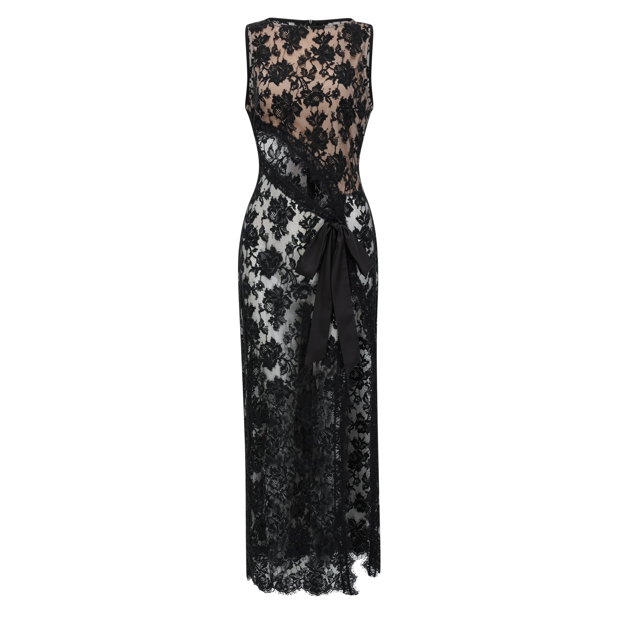 Olesya Black Semi Sheer Lace Maxi Dress Olesya Black Semi Sheer Lace Maxi Dress