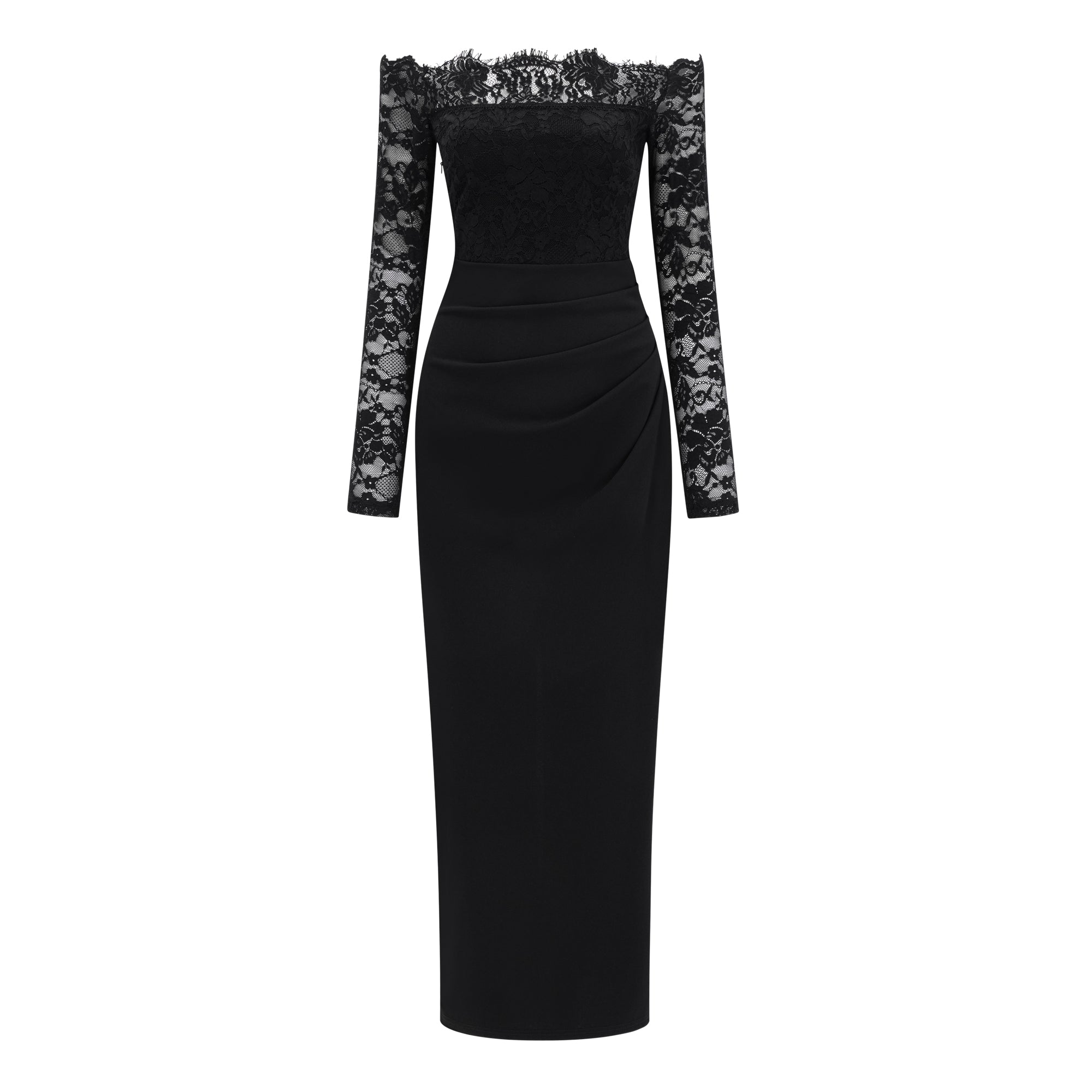 Nephele Black Off Shoulder Floral Lace Maxi Dress Nephele Black Off Shoulder Floral Lace Maxi Dress