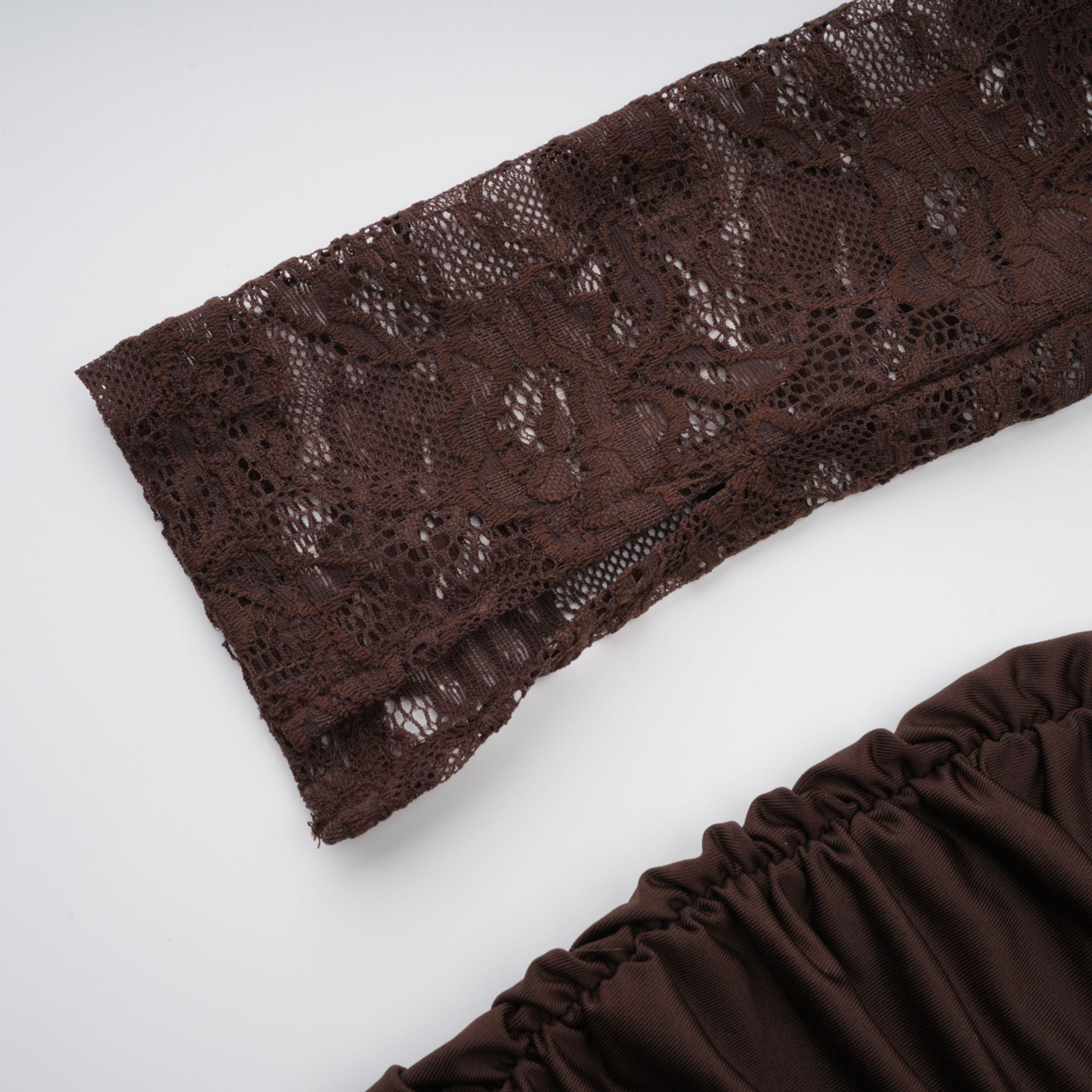 Brigitte Brown Lace Panel Ruched Maxi Dress (Final Sale)