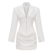 Rosette White Ruched Blazer Mini Dress