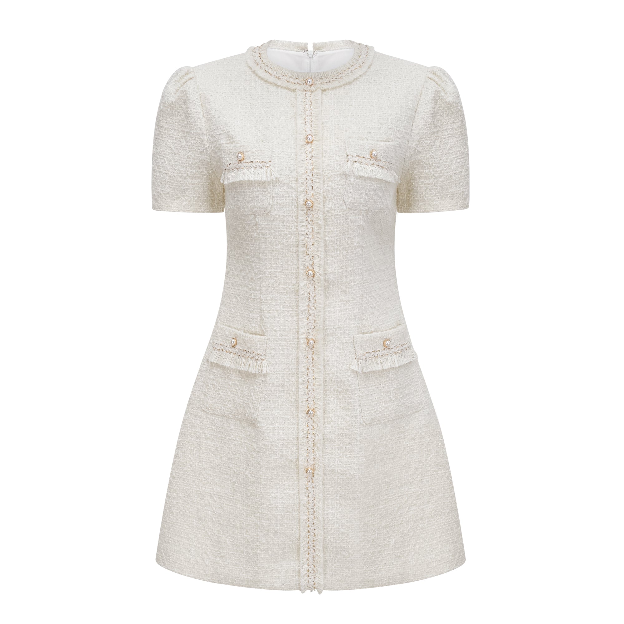 Gaëlle White Faux Pearl Tweed Mini Dress (Final Sale-US Only)