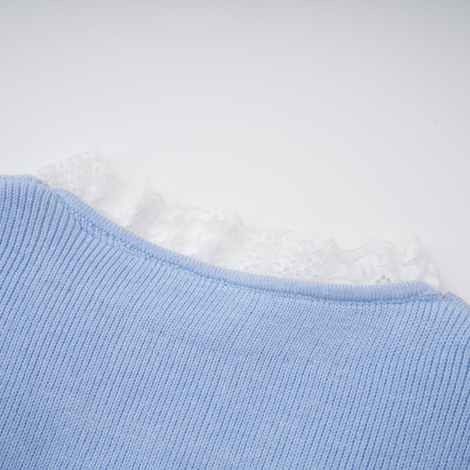 Irina Blue Embellished Ruffled Ribbed Knit Cardigan (Final Sale)