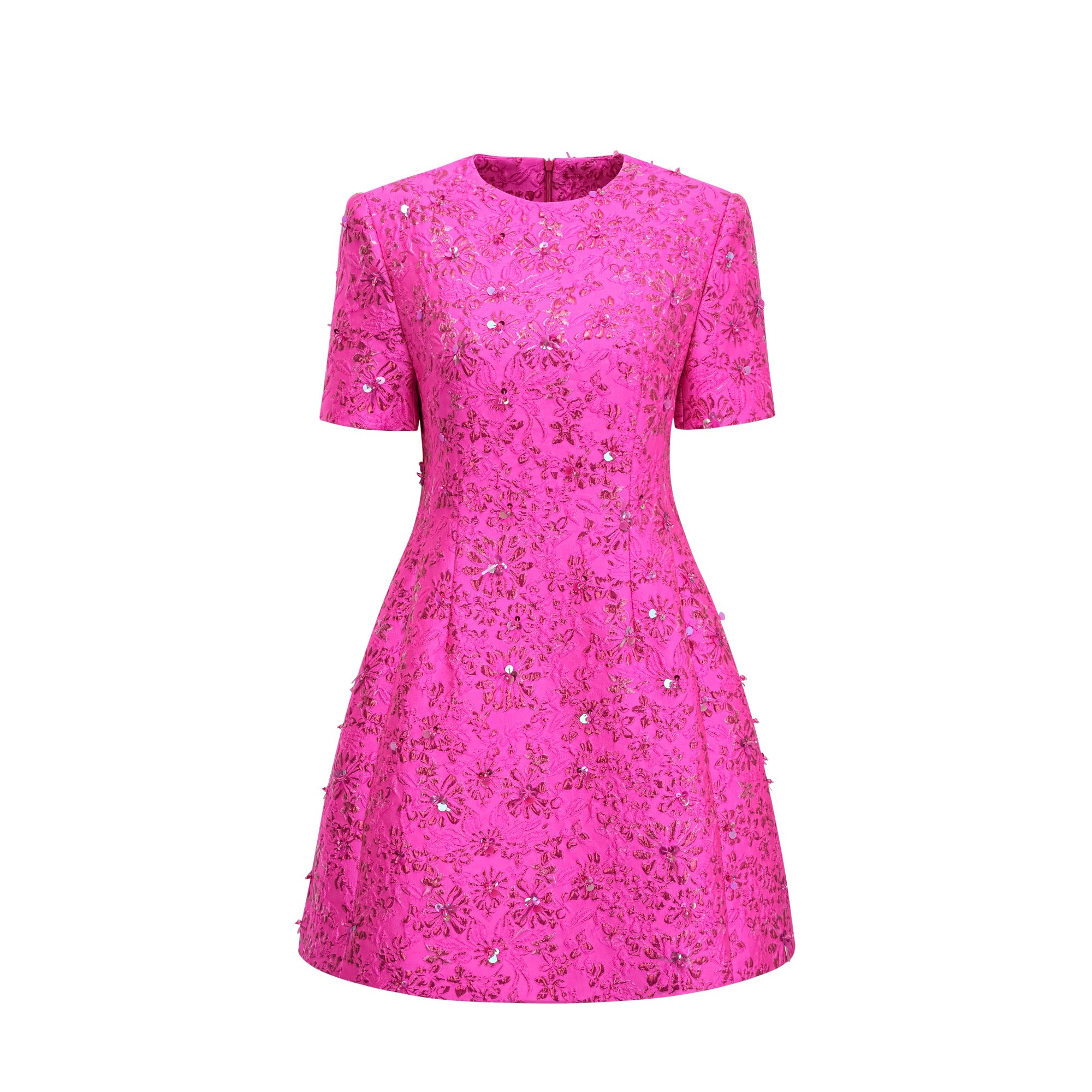Celestia Floral-Appliqué Embellished Mini Dress in Pink (Final Sale-US Only)