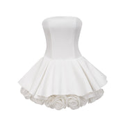 Lucie white petal-layered strapless corset mini dress