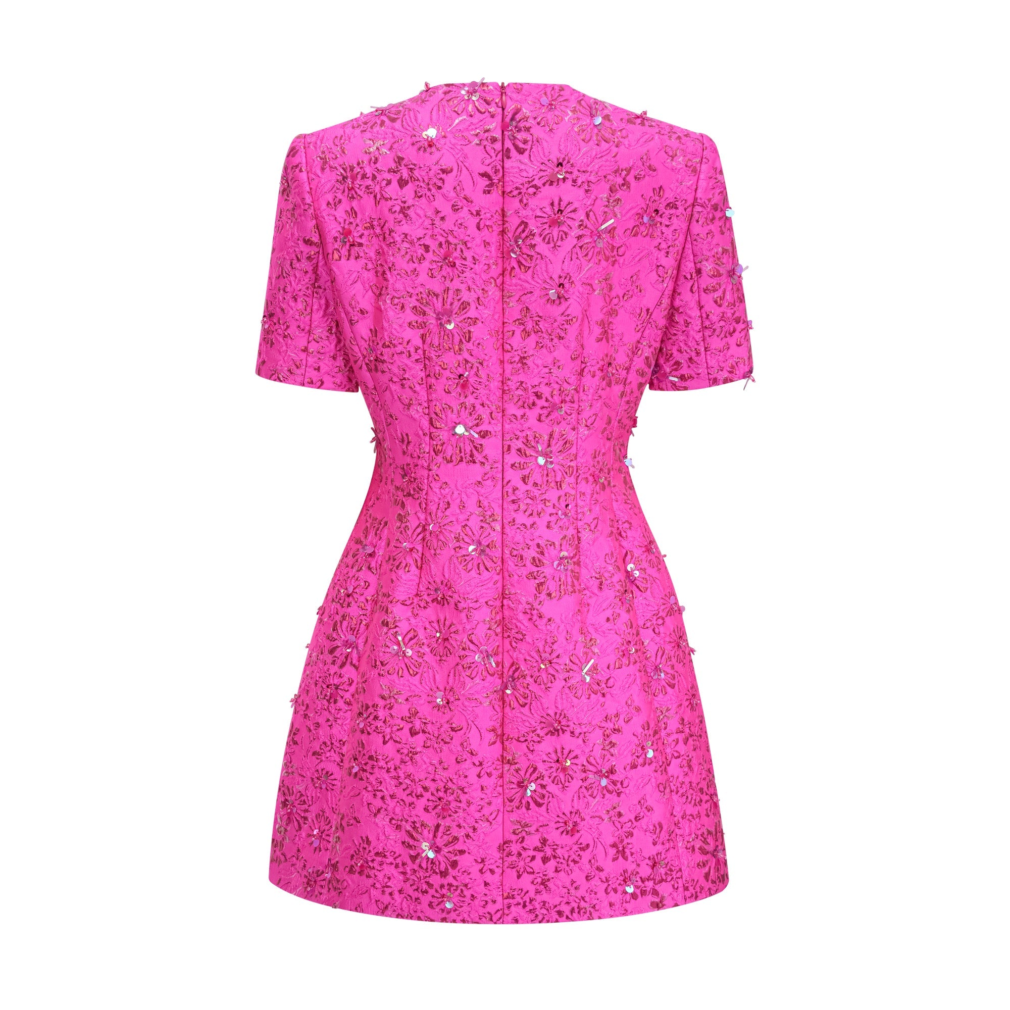 Celestia Floral-Appliqué Embellished Mini Dress in Pink