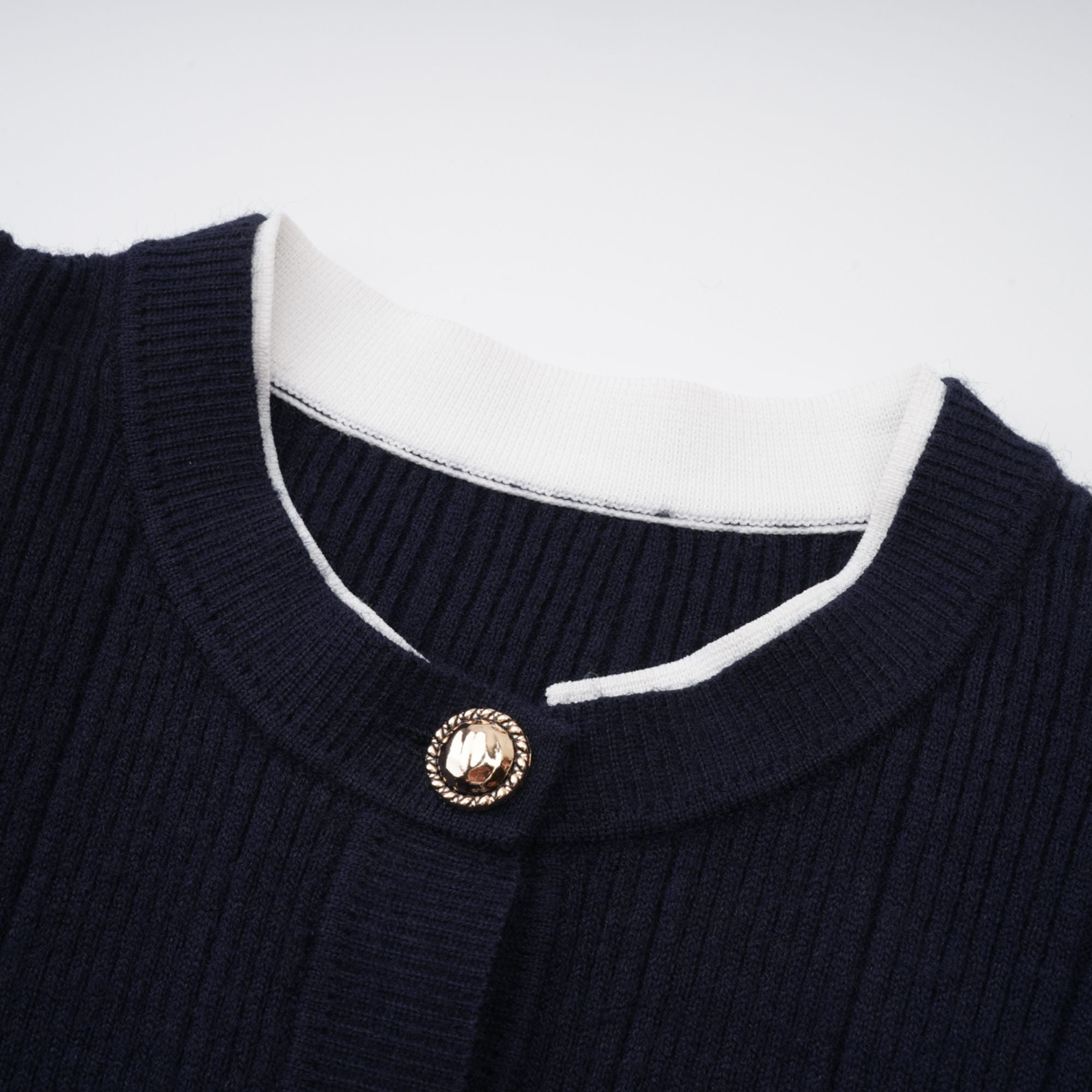 Fern Navy Blue Satin Panel Knit Midi Dress (Final Sale)