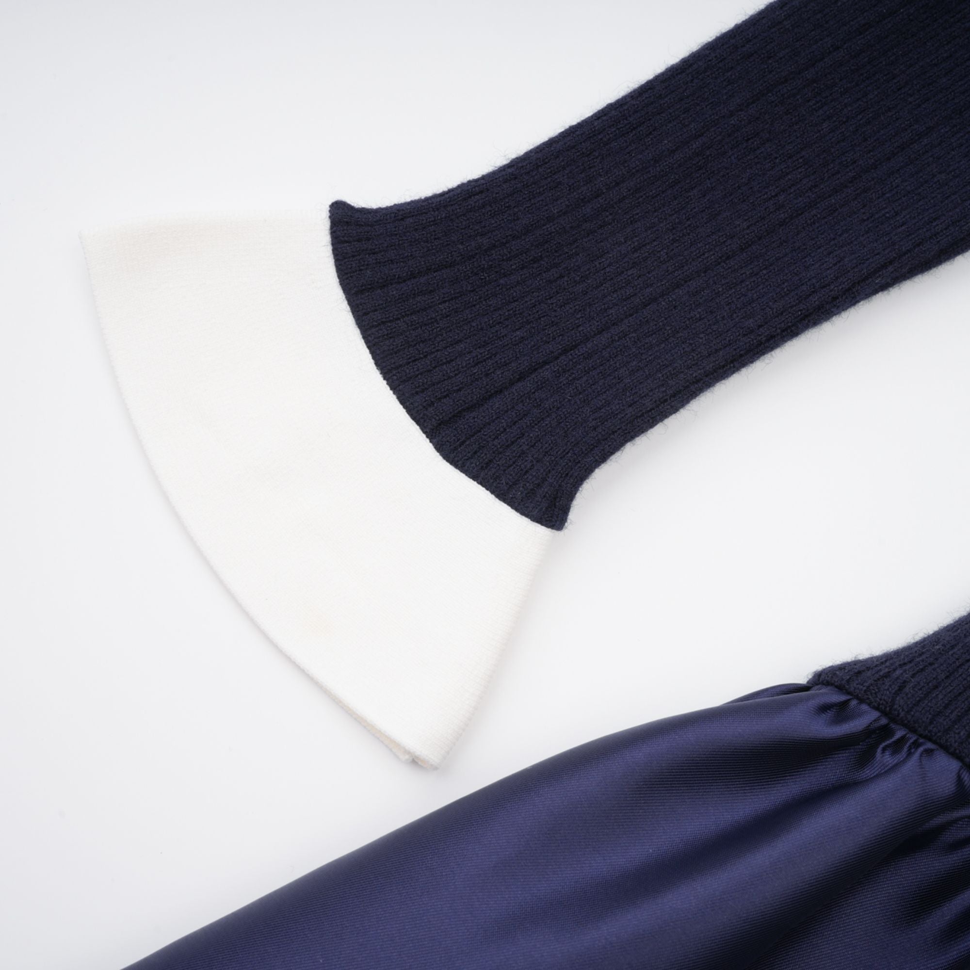 Fern Navy Blue Satin Panel Knit Midi Dress (Final Sale)