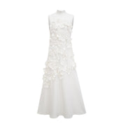 Magali White Sleeveless Maxi Dress with Faux Flower & Bow-Tie Embellishment (Final Sale-US Only)