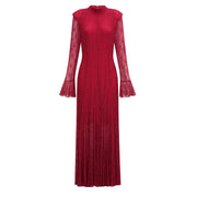 Justyna Red Rhinestone Guipure Lace Maxi Dress