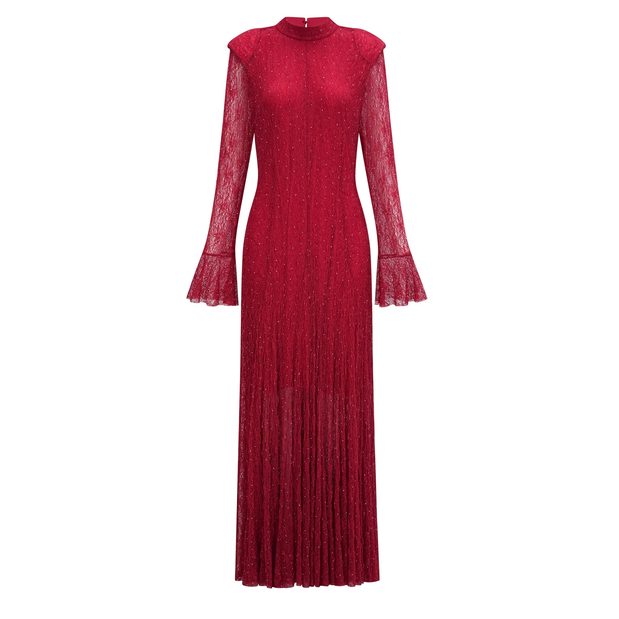 Justyna Red Rhinestone Guipure Lace Maxi Dress  (Final Sale-US Only)
