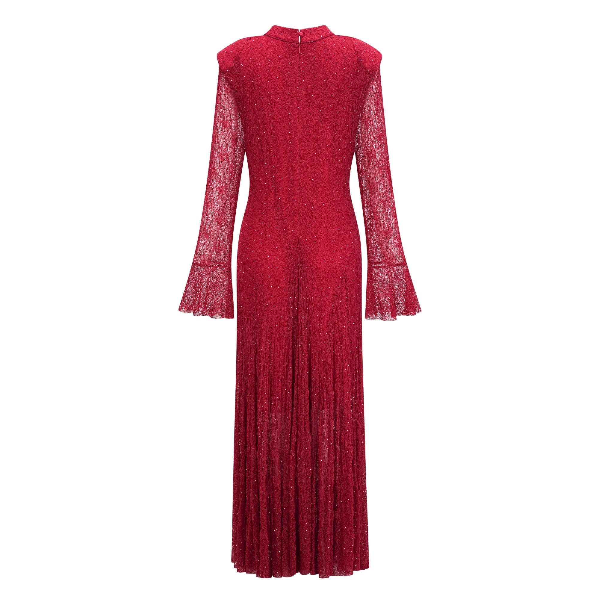 Justyna Red Rhinestone Guipure Lace Maxi Dress  (Final Sale-US Only)