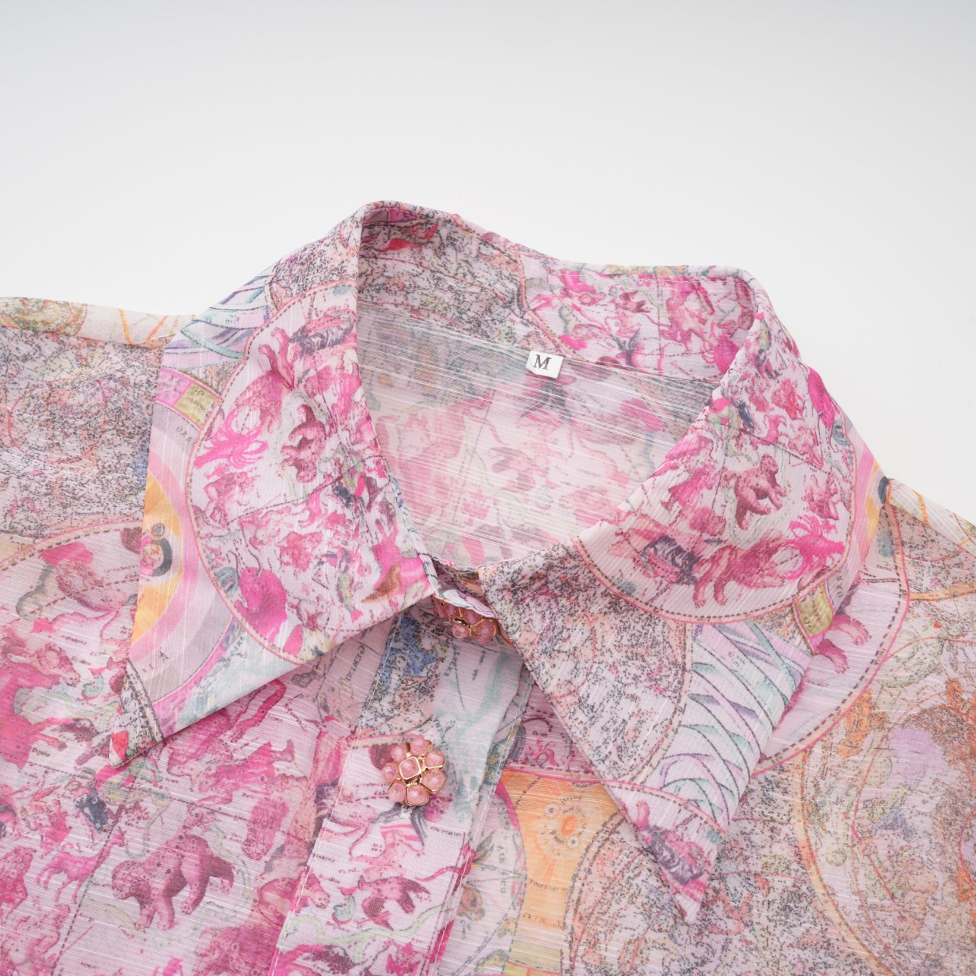 Cherry pink pattern-print shirt & skirt matching set (Final Sale-US Only)