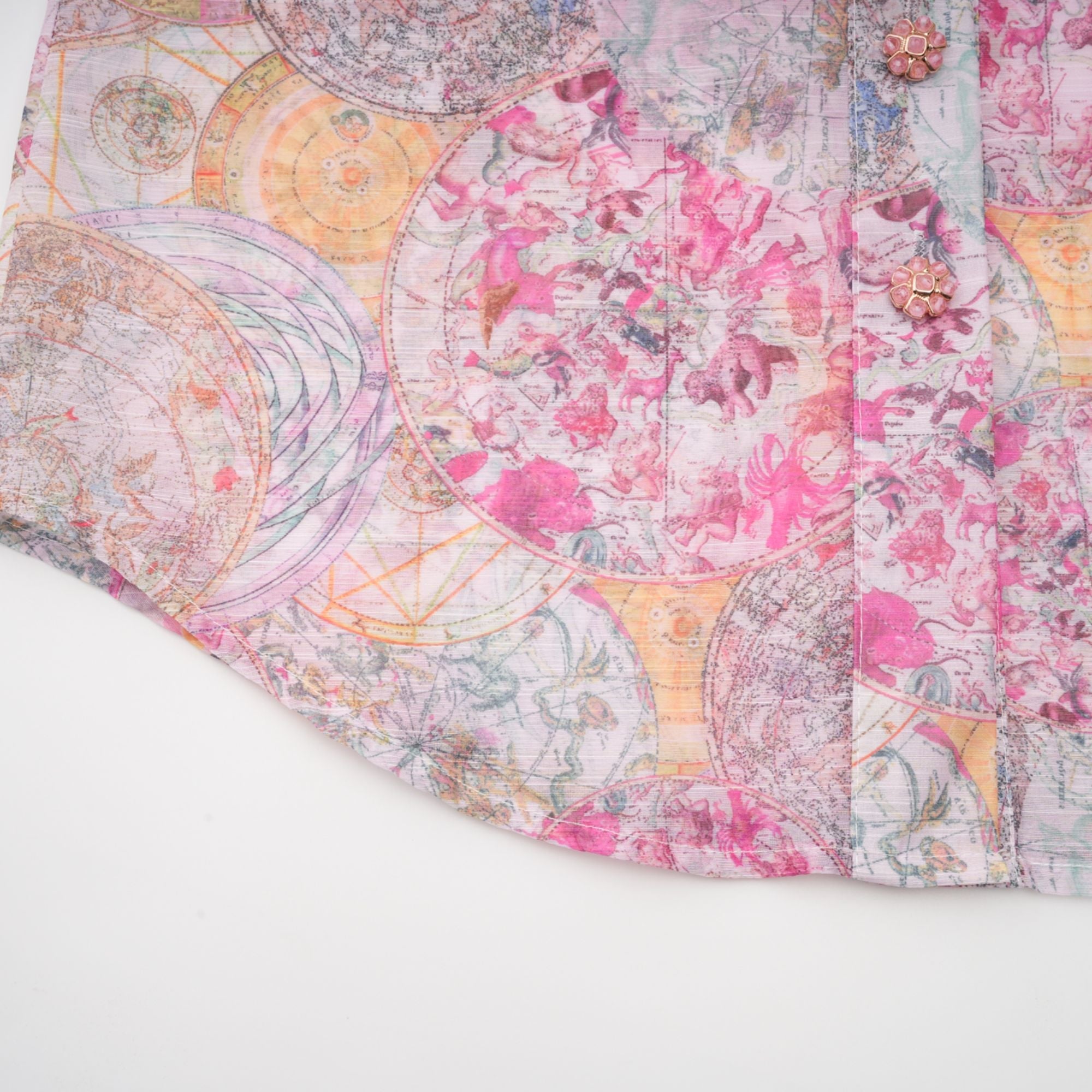 Cherry pink pattern-print shirt & skirt matching set