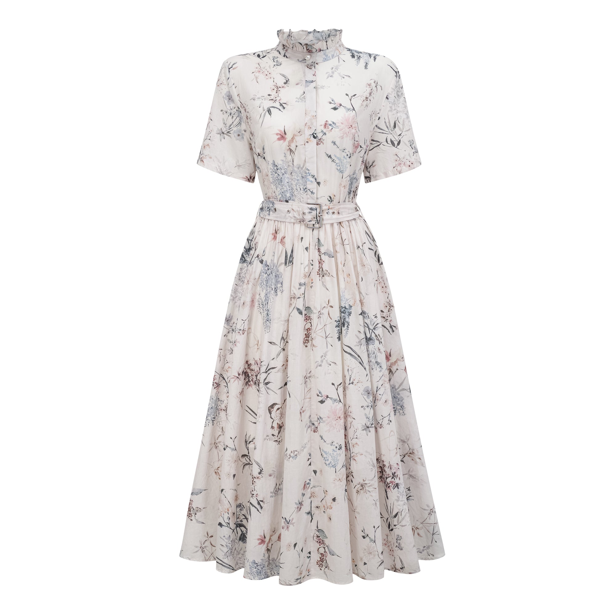 Héloïse White Floral Print Summer Midi Dress