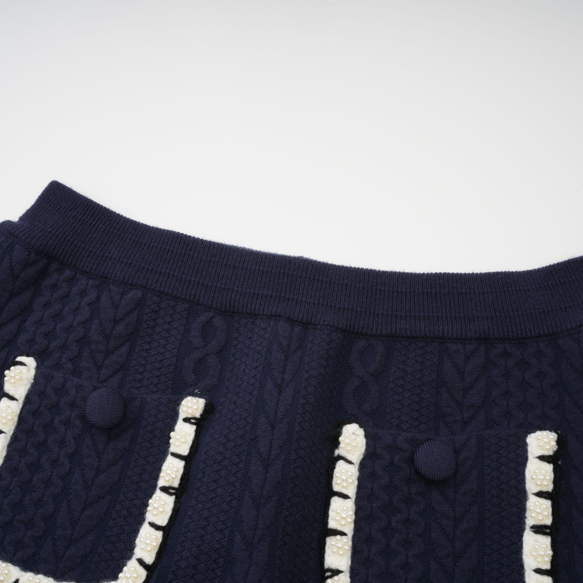 Elvira navy blue crochet-knit cardigan & trousers matching set (Final Sale-US Only)