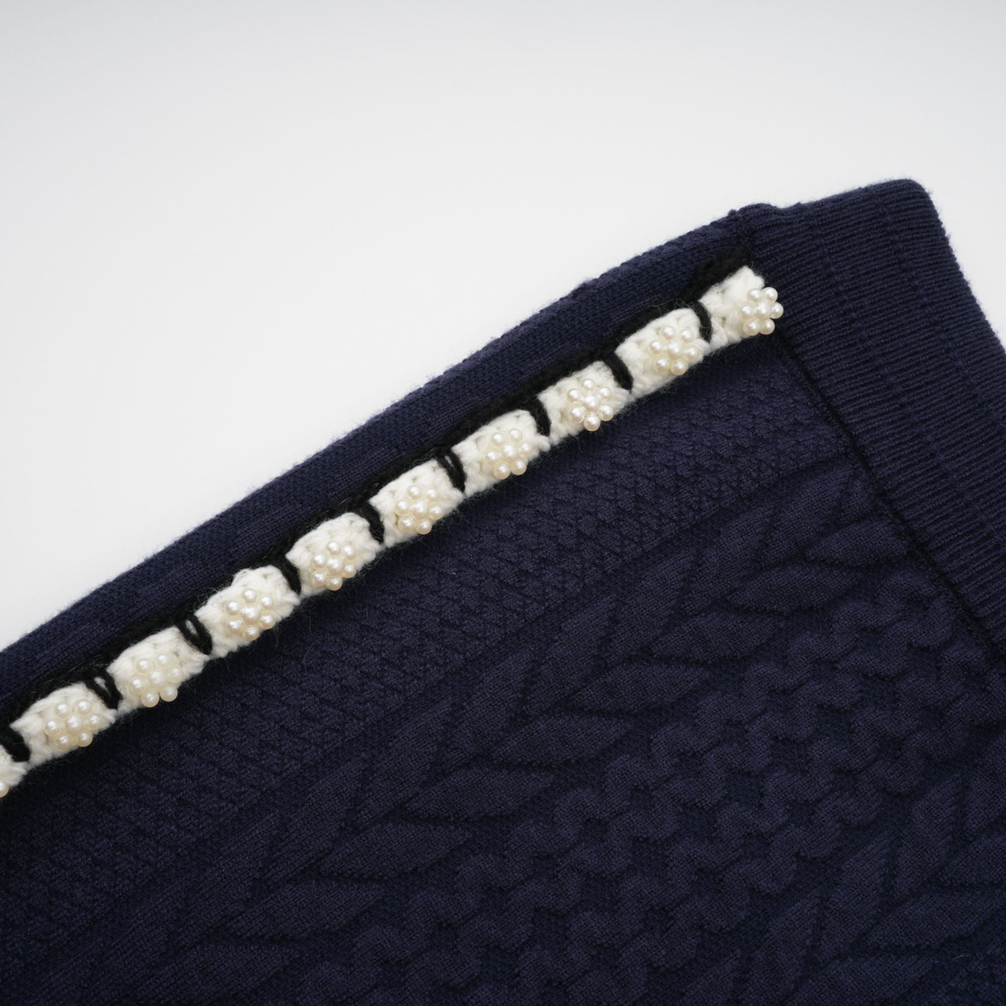 Elvira navy blue crochet-knit cardigan & trousers matching set (Final Sale-US Only)