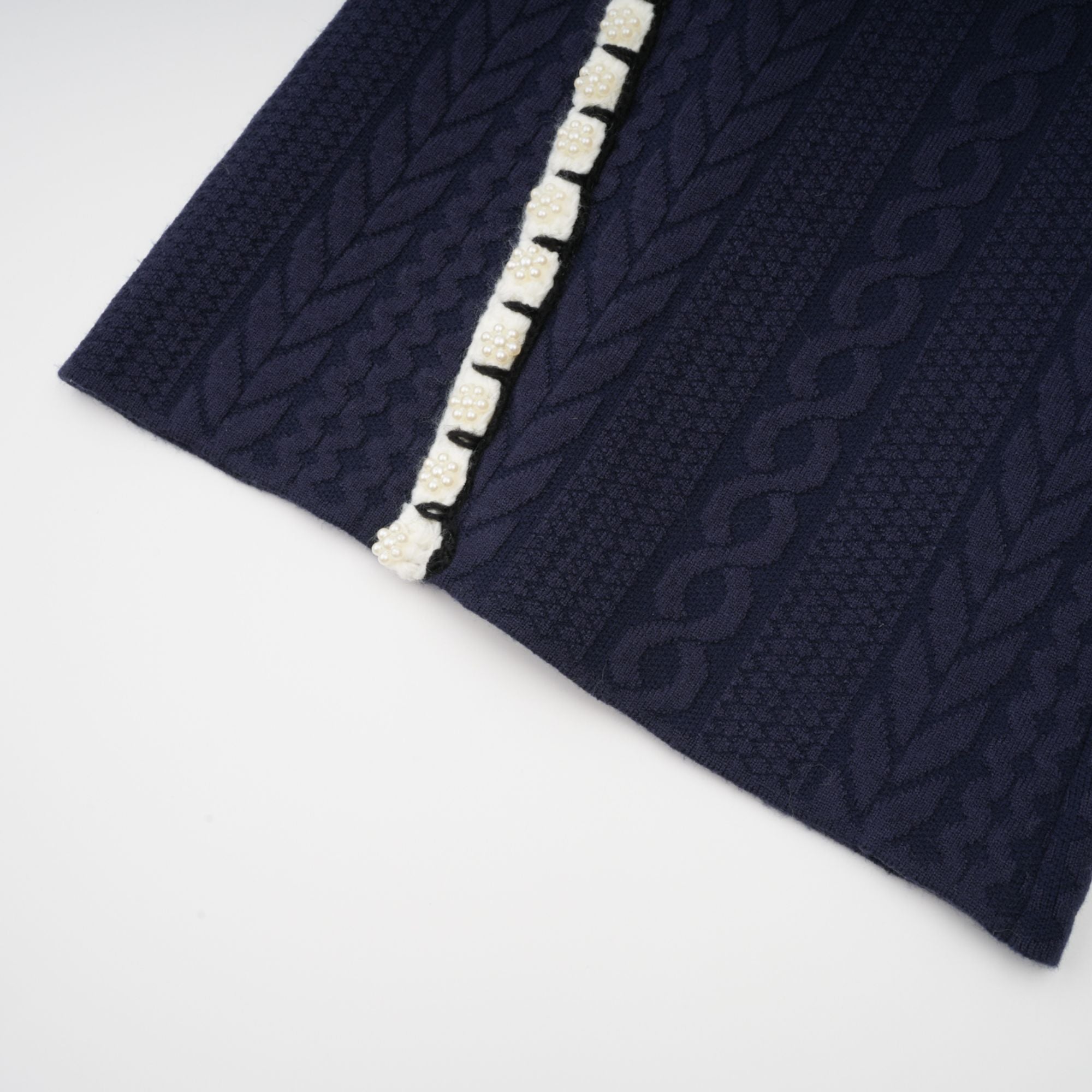 Elvira navy blue crochet-knit cardigan & trousers matching set (Final Sale-US Only)