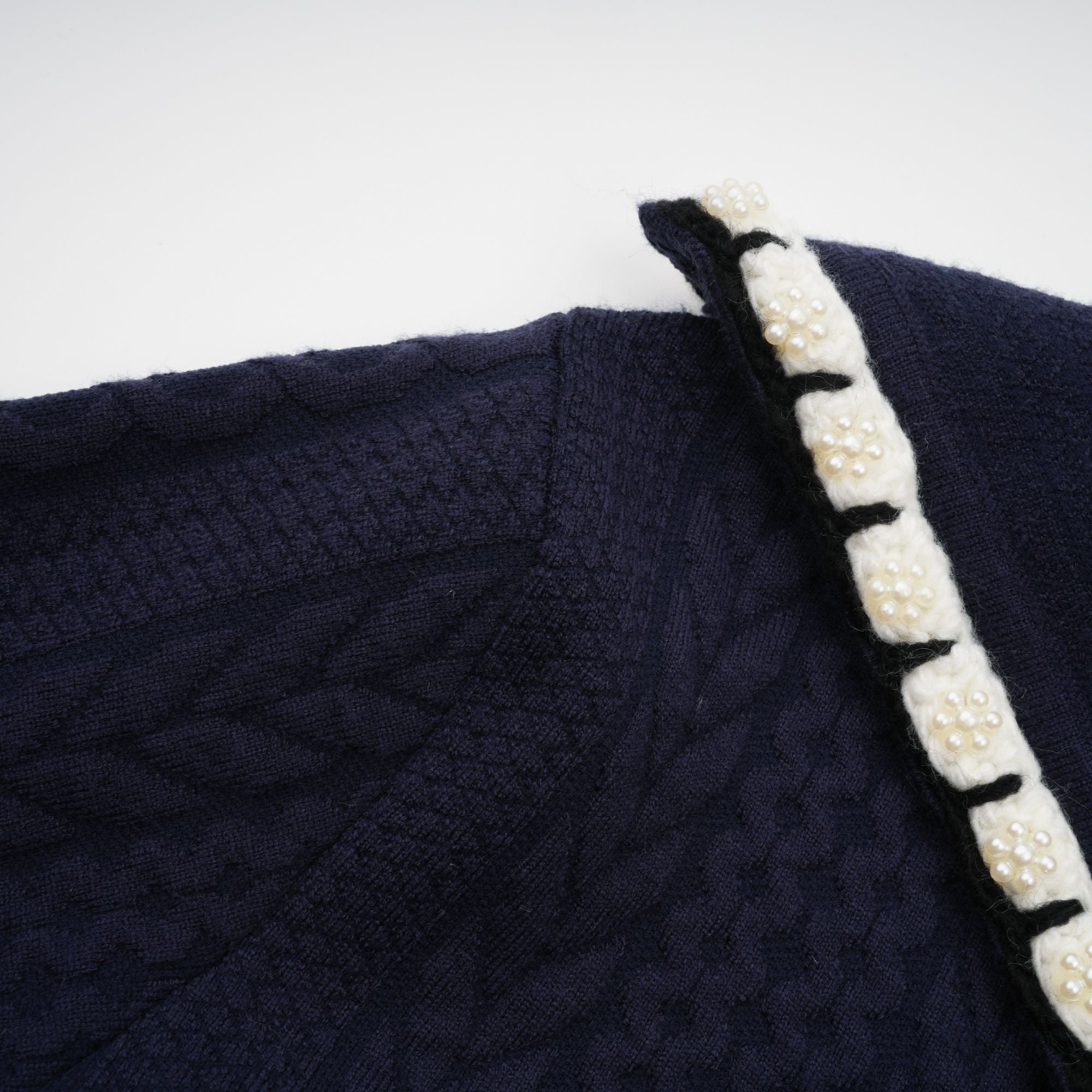 Elvira navy blue crochet-knit cardigan & trousers matching set (Final Sale-US Only)