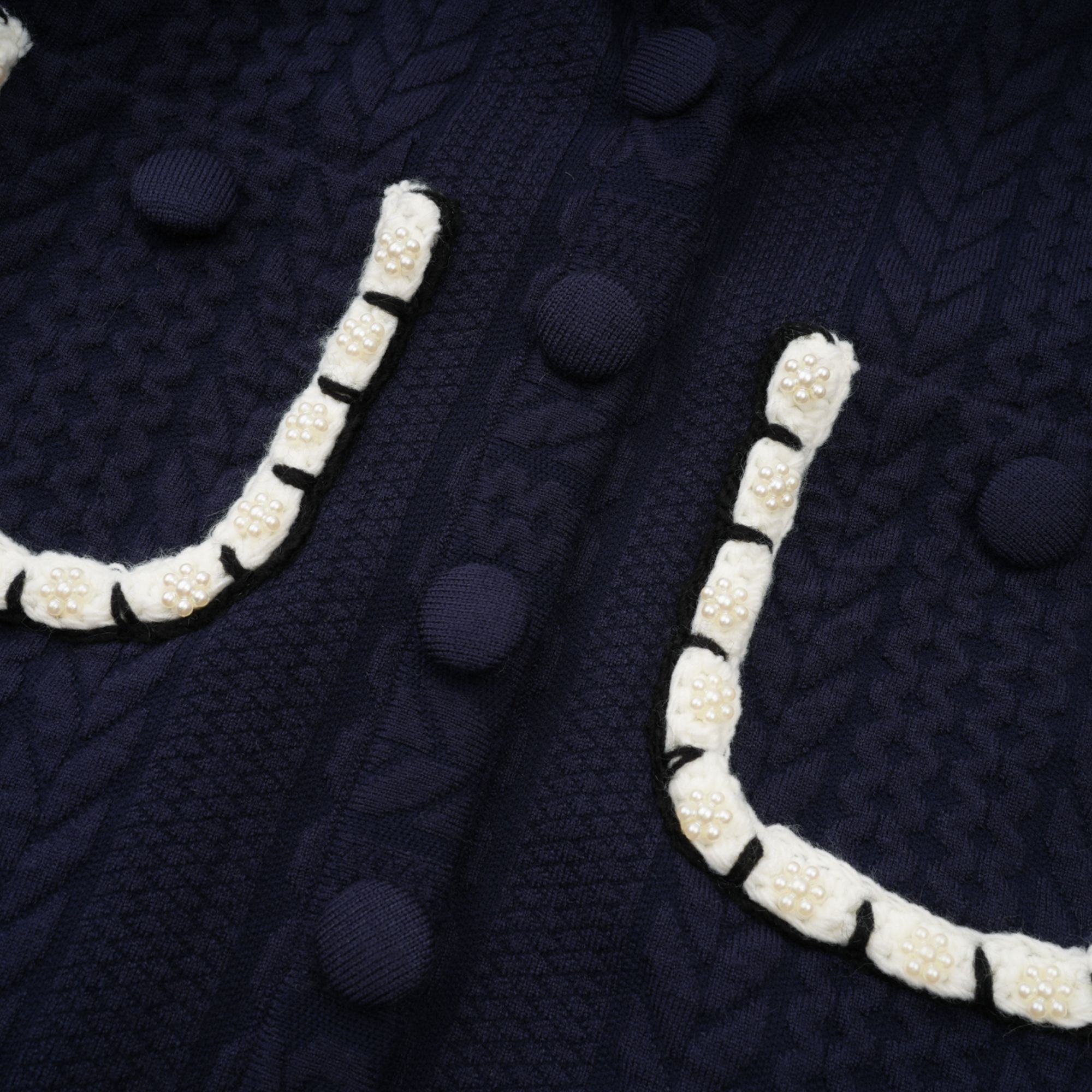 Elvira navy blue crochet-knit cardigan & trousers matching set (Final Sale-US Only)