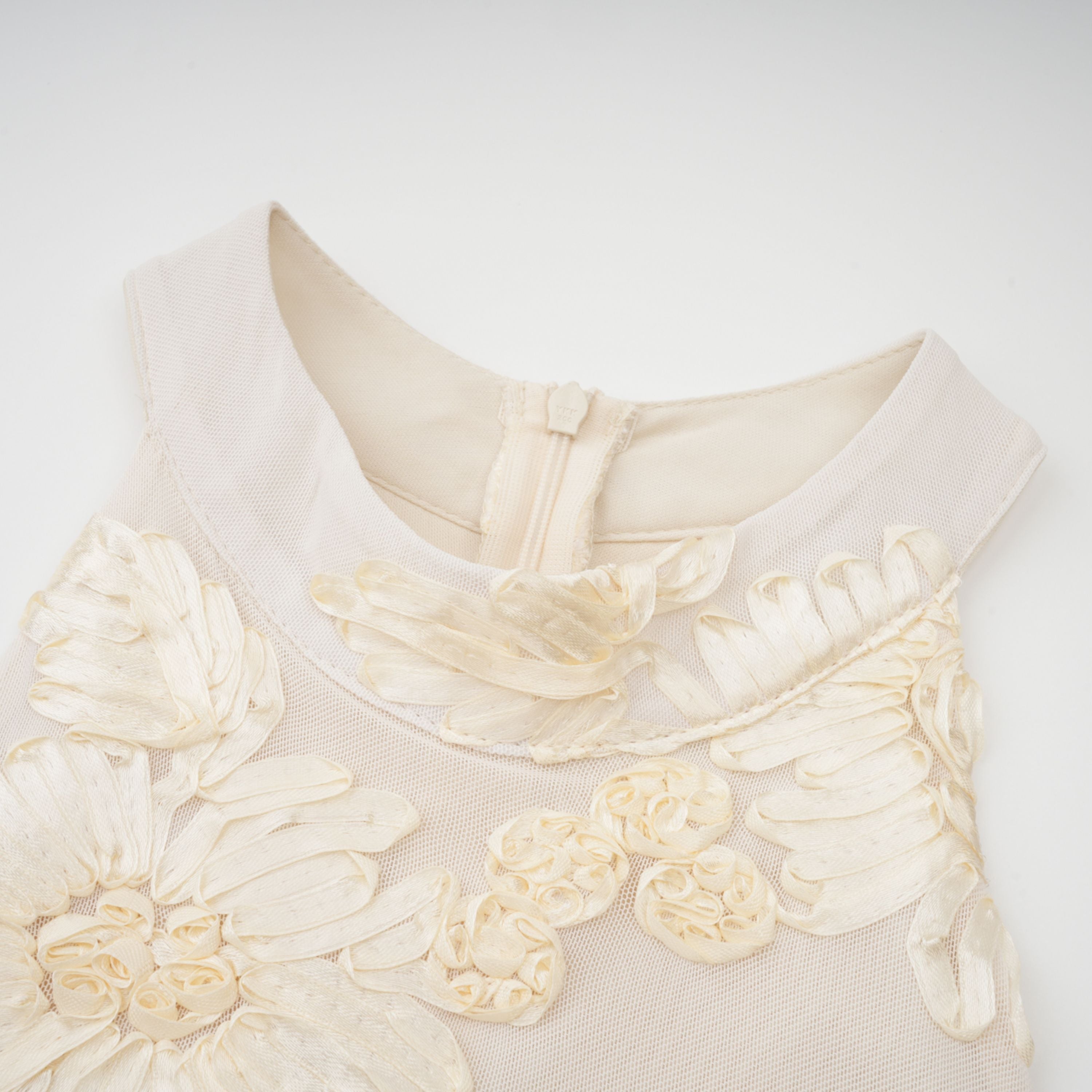 Théoline Neutral Asymmetrical Ruffled Floral Midi Dress