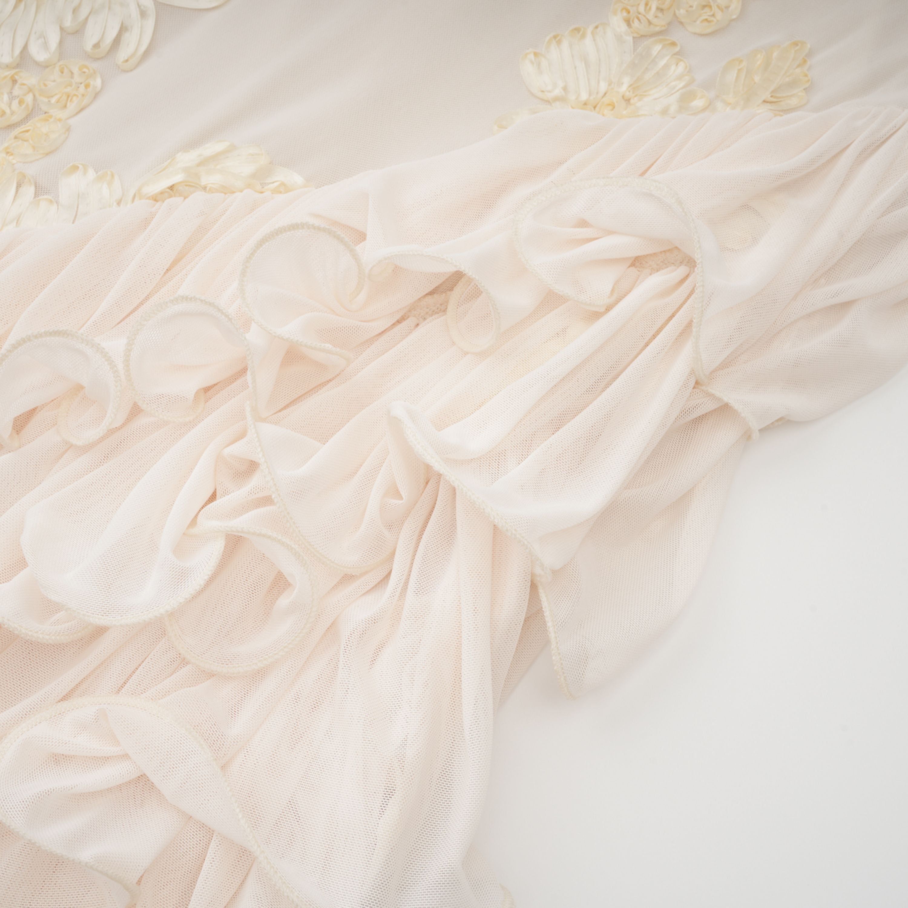 Théoline Neutral Asymmetrical Ruffled Floral Midi Dress (Final Sale-US Only)