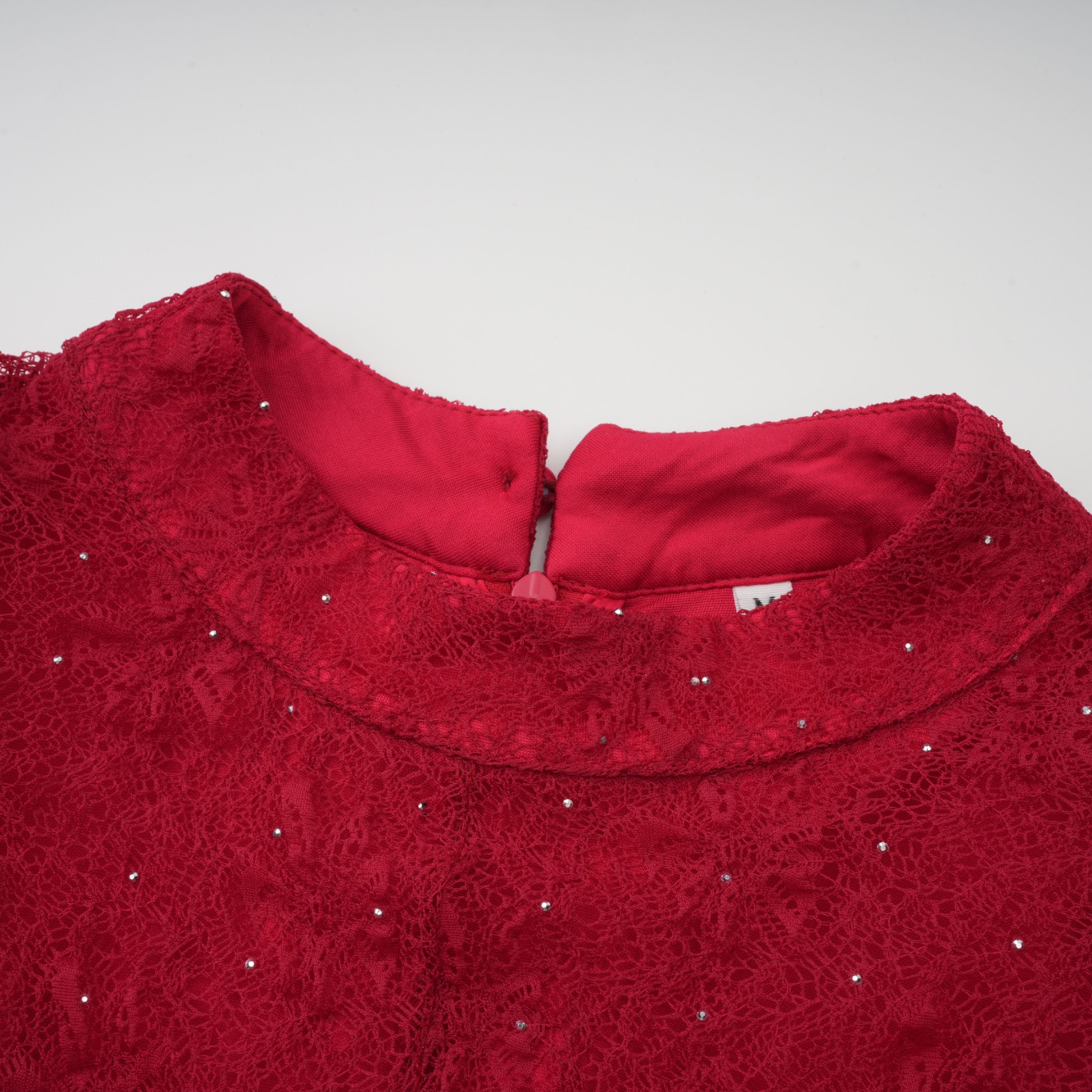 Justyna Red Rhinestone Guipure Lace Maxi Dress (Final Sale)