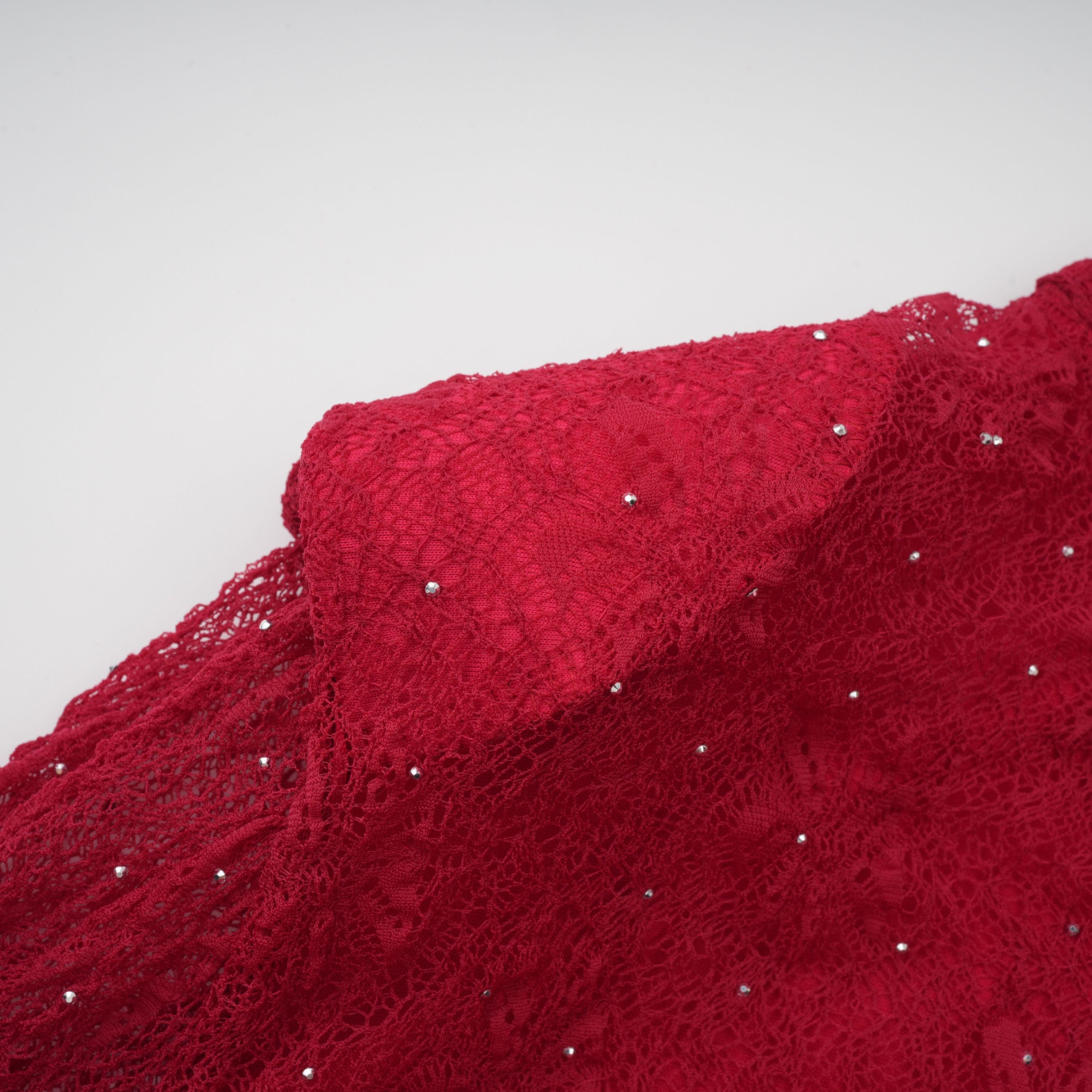 Justyna Red Rhinestone Guipure Lace Maxi Dress (Final Sale)