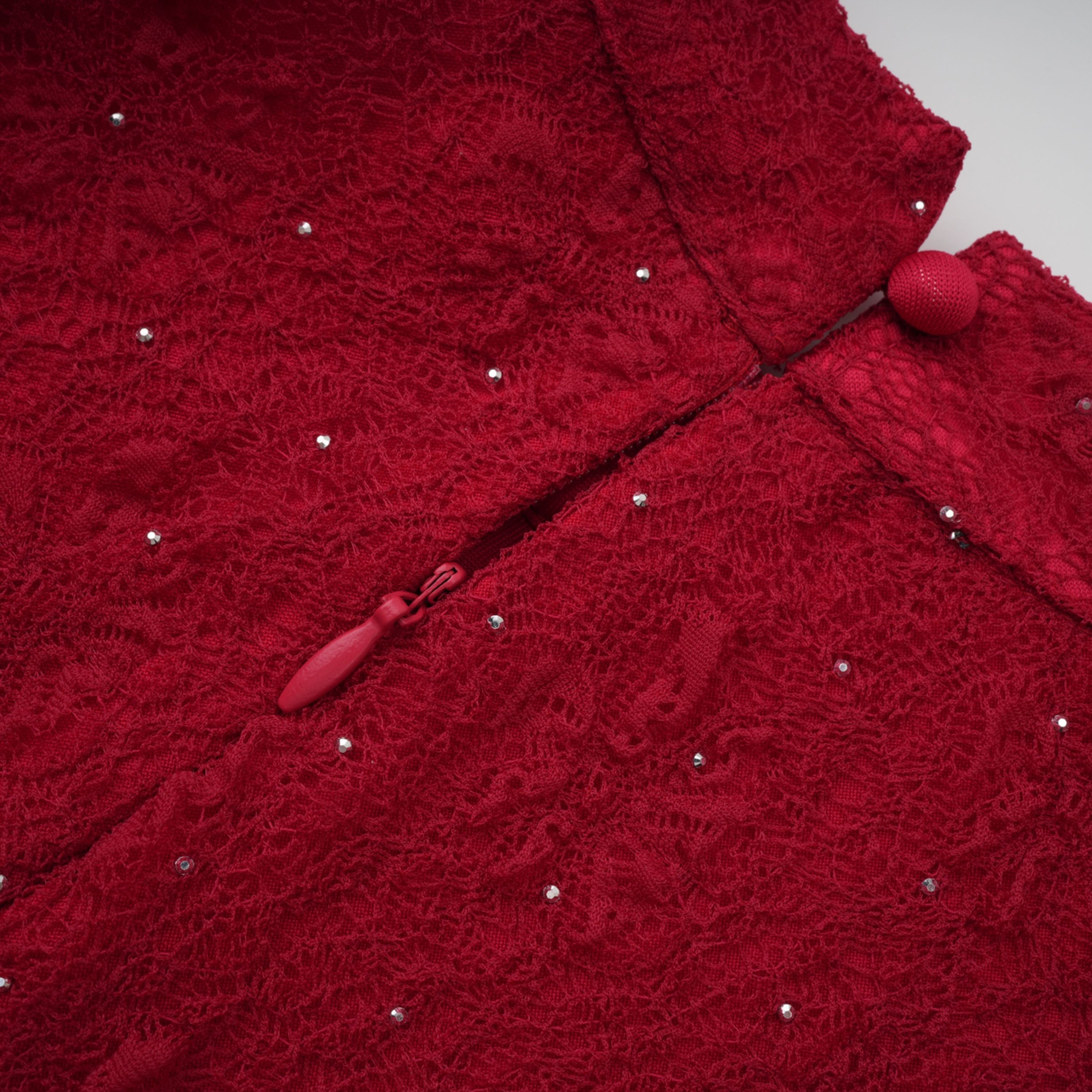 Justyna Red Rhinestone Guipure Lace Maxi Dress (Final Sale)