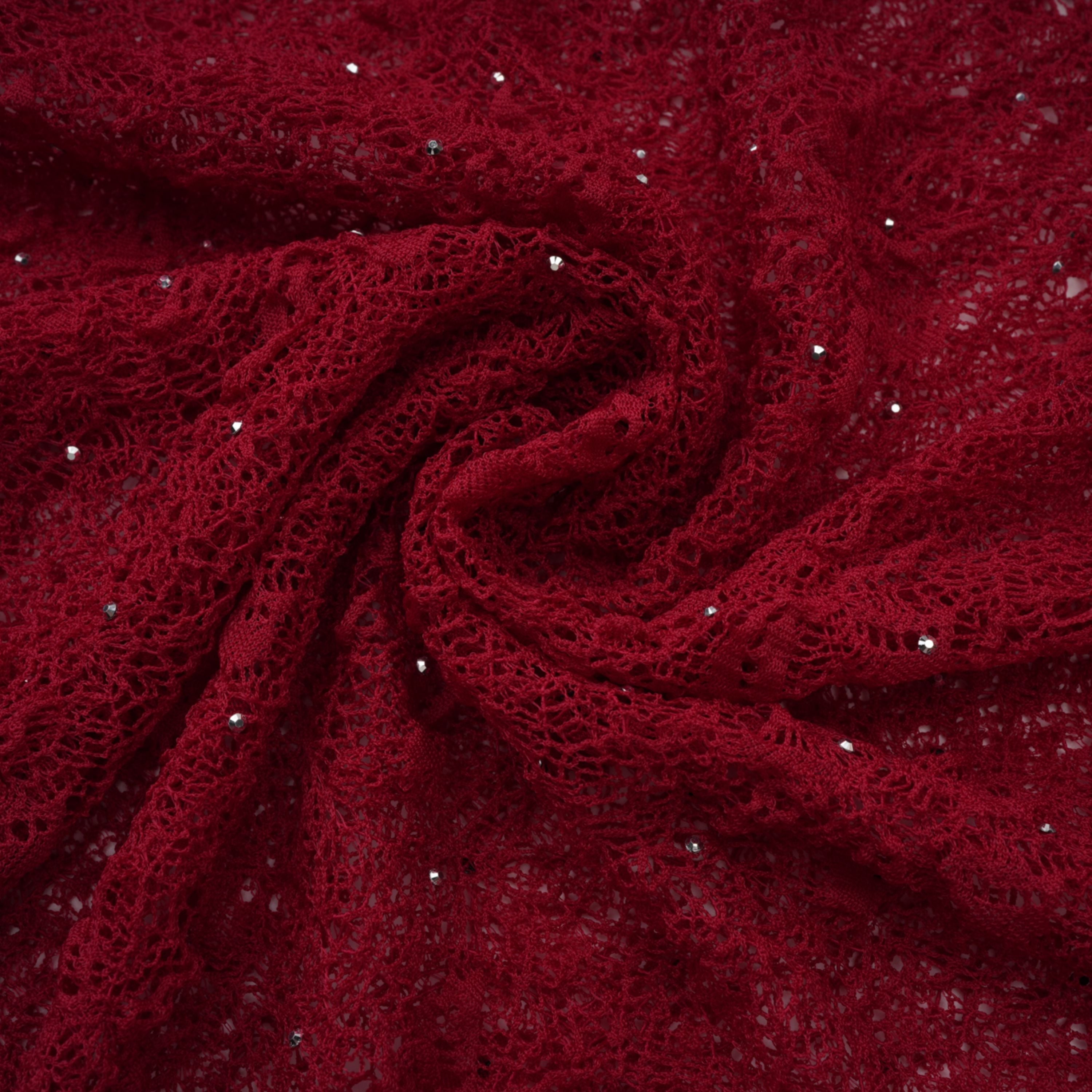 Justyna Red Rhinestone Guipure Lace Maxi Dress (Final Sale)