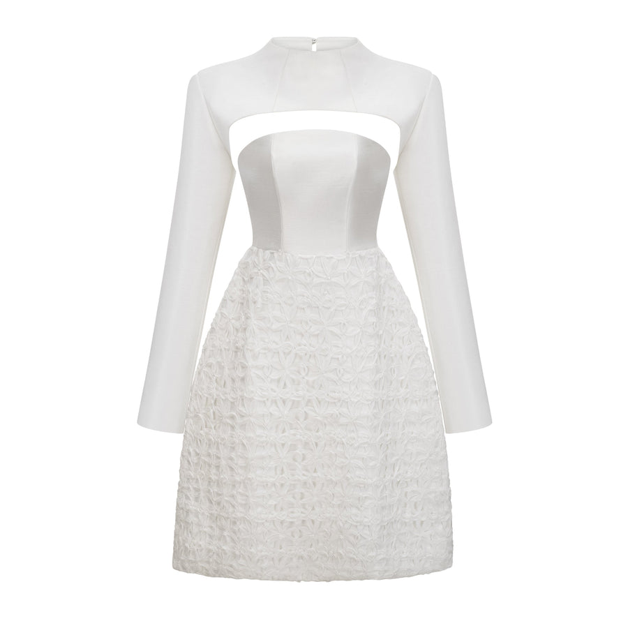 Dulcie White Floral Jacquard Shawl & Dress Set