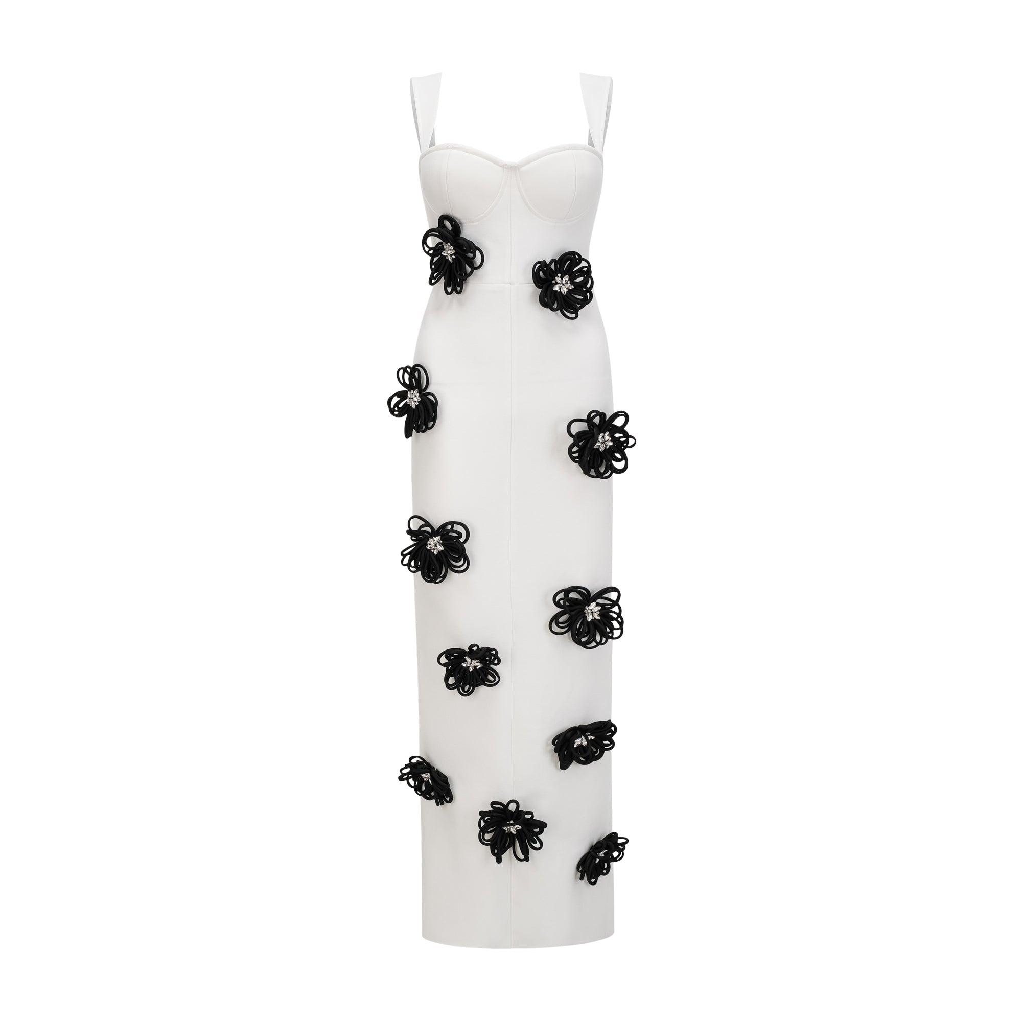 Olivia white floral-appliqué bandage maxi dress