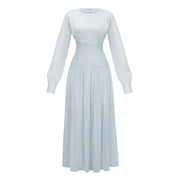 Aneka Green High Neck Glossy Ruched Maxi Dress