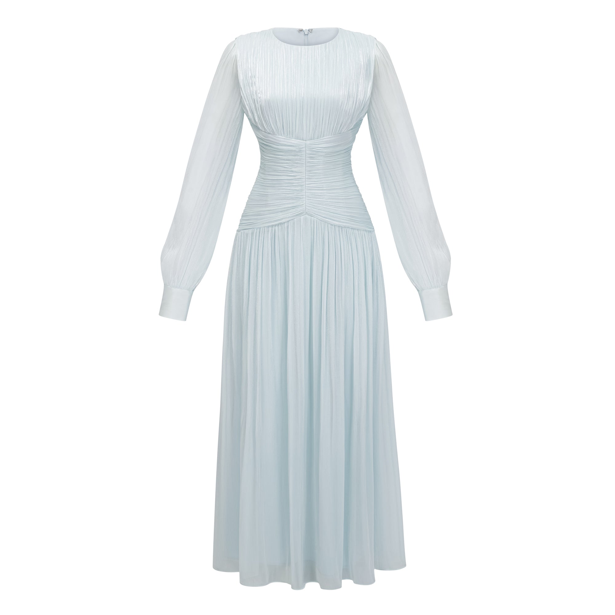Aneka Green High Neck Glossy Ruched Maxi Dress