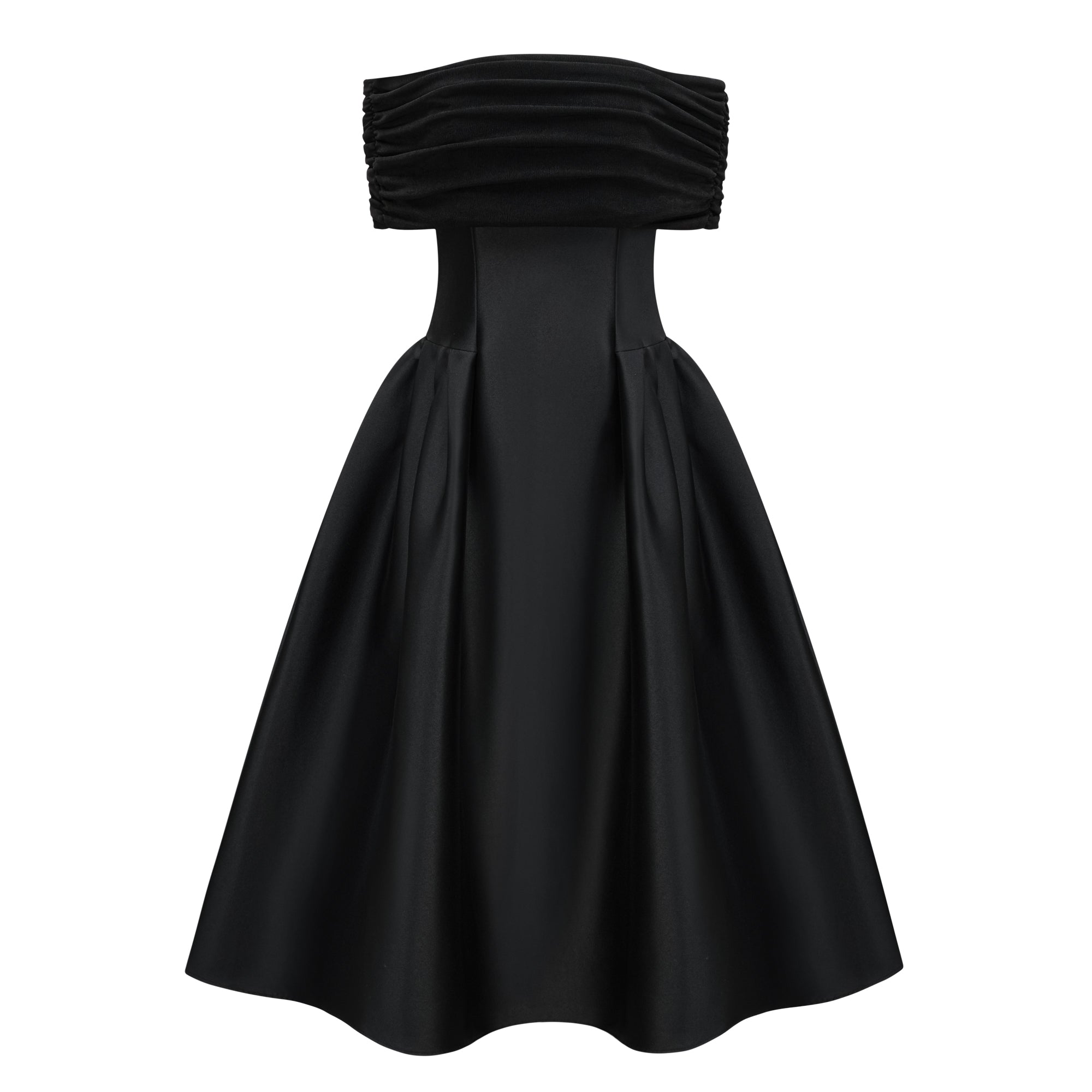 Ainara Black Off Shoulder Polished Midi Dress (Final Sale-US Only)