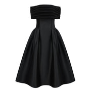 Ainara Black Off Shoulder Polished Midi Dress